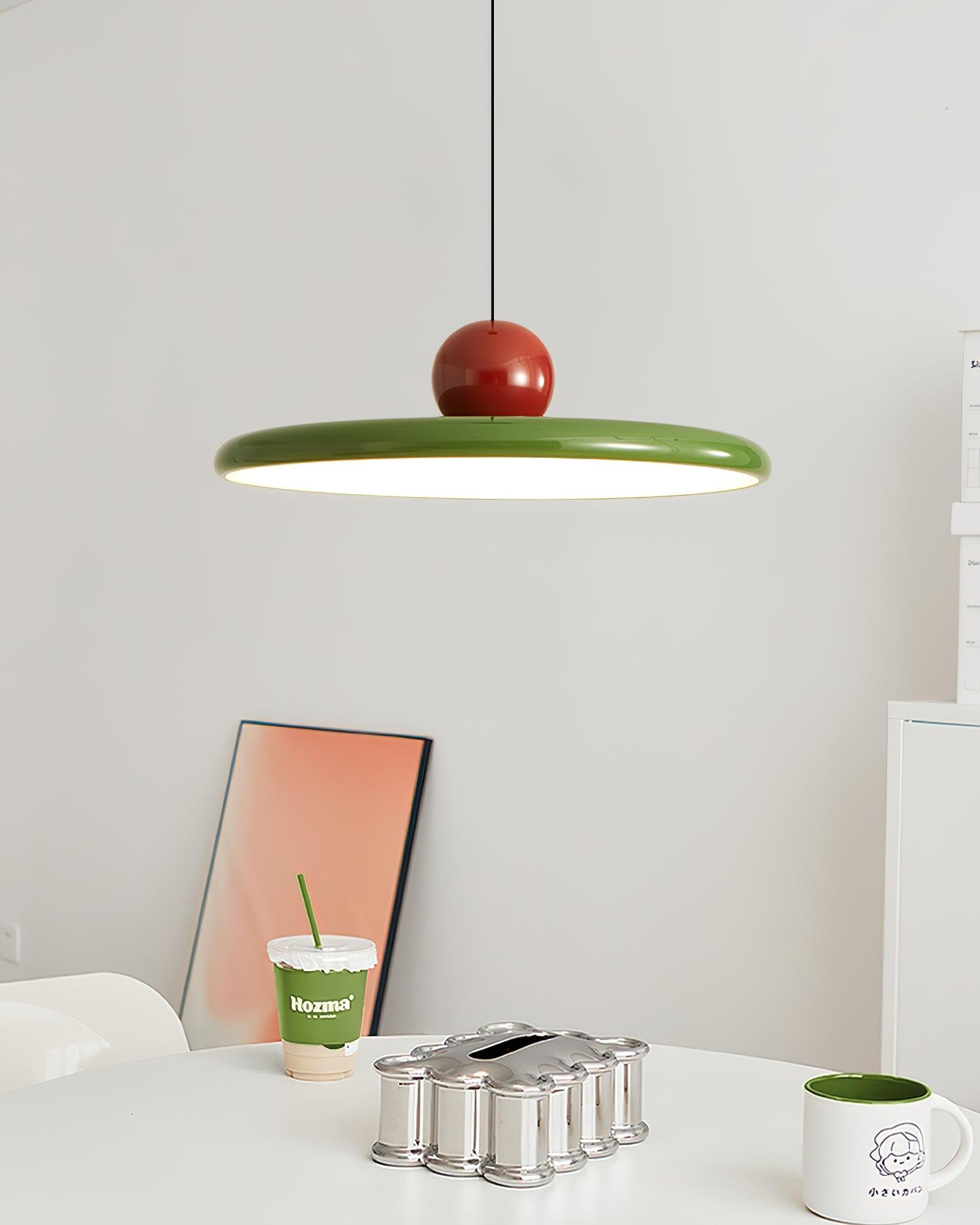 Hangende Plafondlamp Rond Stralend Disc Design Dimbaar 3 Kleuren 450cm Kabel Scandinavisch Interieur Rood Groen Beige | Sansoti