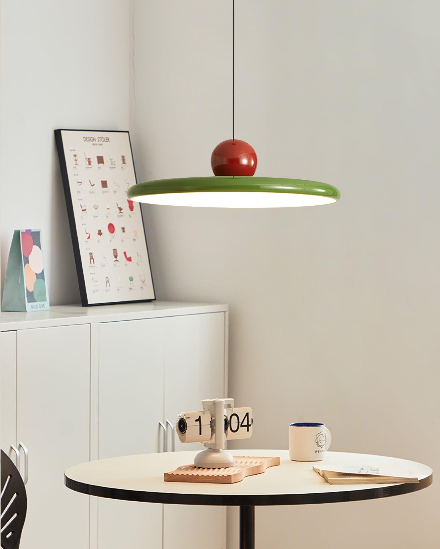 Hangende Plafondlamp Rond Stralend Disc Design Dimbaar 3 Kleuren 450cm Kabel Scandinavisch Interieur Rood Groen Beige | Sansoti