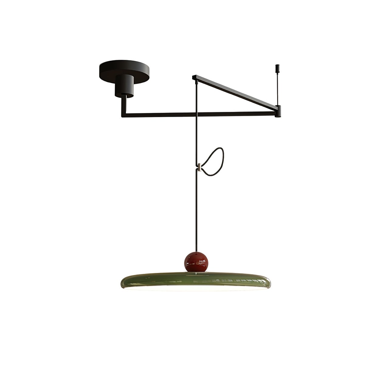 Mid-Century Swing Hanglamp — Kinetisch Design met Zwevende Schijf & Contragewicht | Verstelbare Armlamp voor Moderne Eetkamers en Creatieve Werkruimtes | Integrale LED | Sansoti