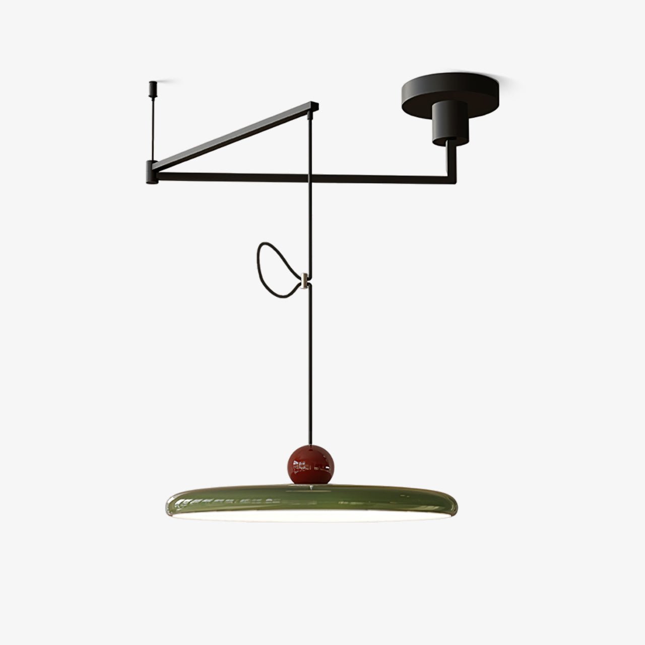 Mid-Century Swing Hanglamp — Kinetisch Design met Zwevende Schijf & Contragewicht | Verstelbare Armlamp voor Moderne Eetkamers en Creatieve Werkruimtes | Integrale LED | Sansoti