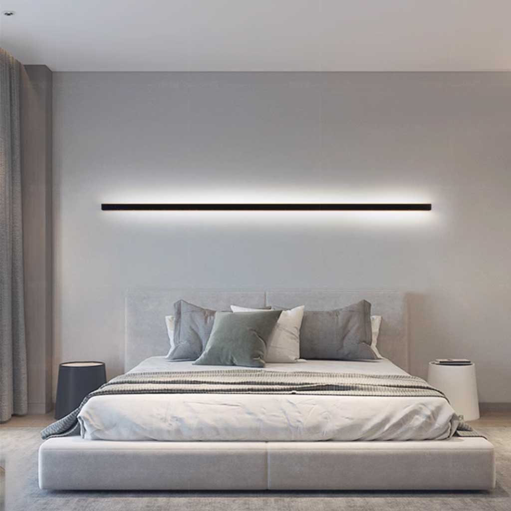 Lineare LED-Wandleuchte Dimmbar Schwarz Weiß Schlafzimmer Wohnzimmer Modernes minimalistisches Design Stimmungsbeleuchtung | Sansoti