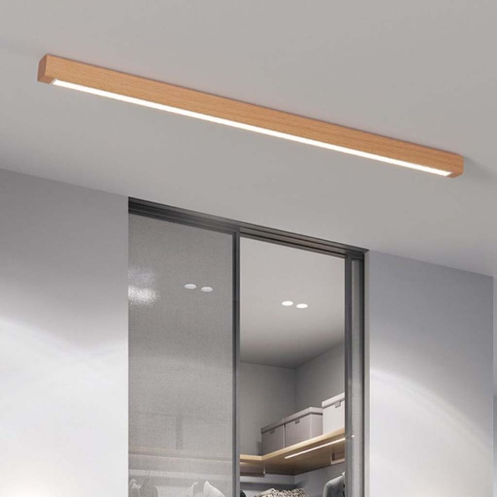 Lineaire Plafondlamp Hout 60-180cm LED Dimbaar 3 Lichtkleuren Smal Design voor Gang Hal Woonkamer Scandinavisch | Sansoti