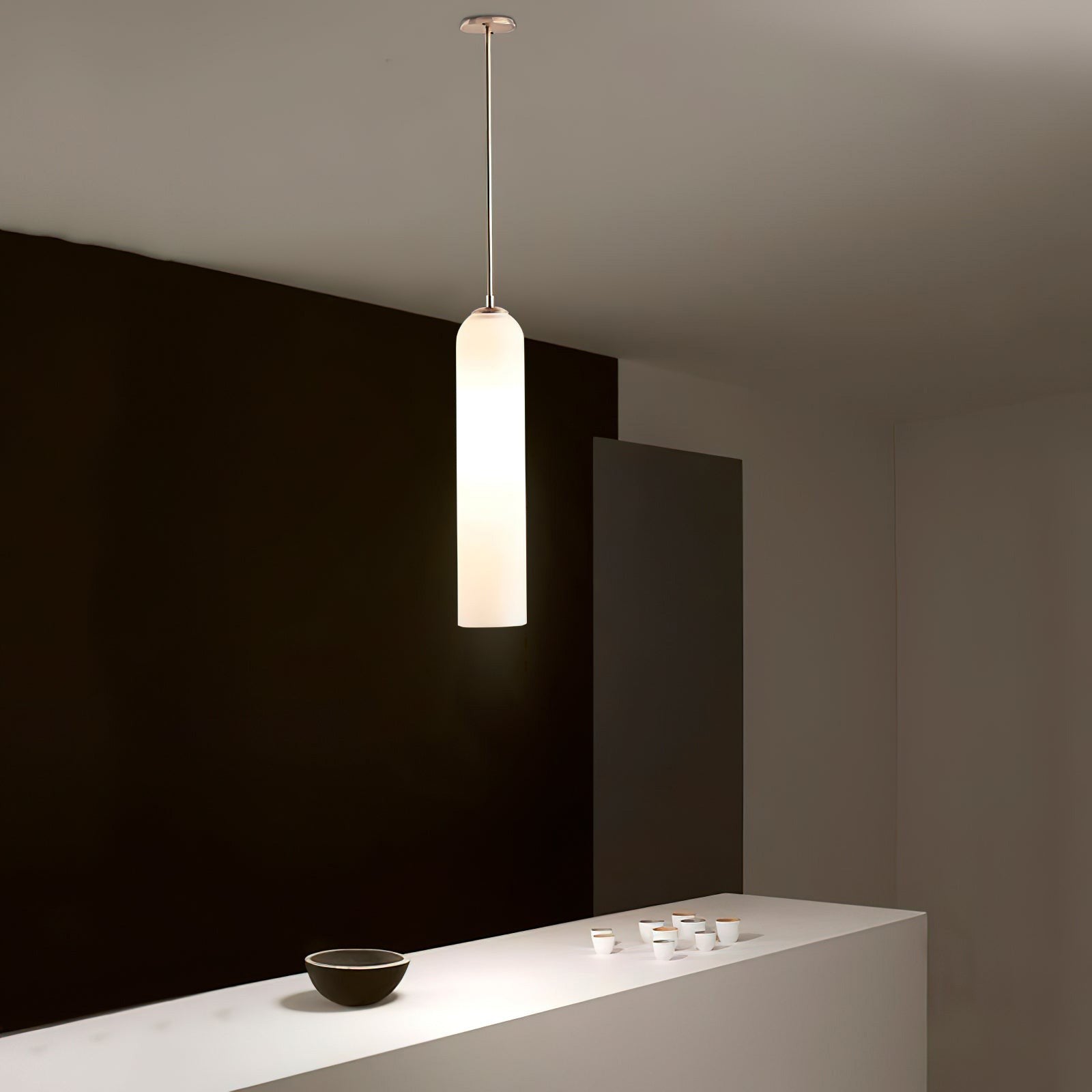 Glazen Hanglamp met Lange Buis – Mondgeblazen Glas Zwart of Goud Finish 10cm Diameter | Sansoti
