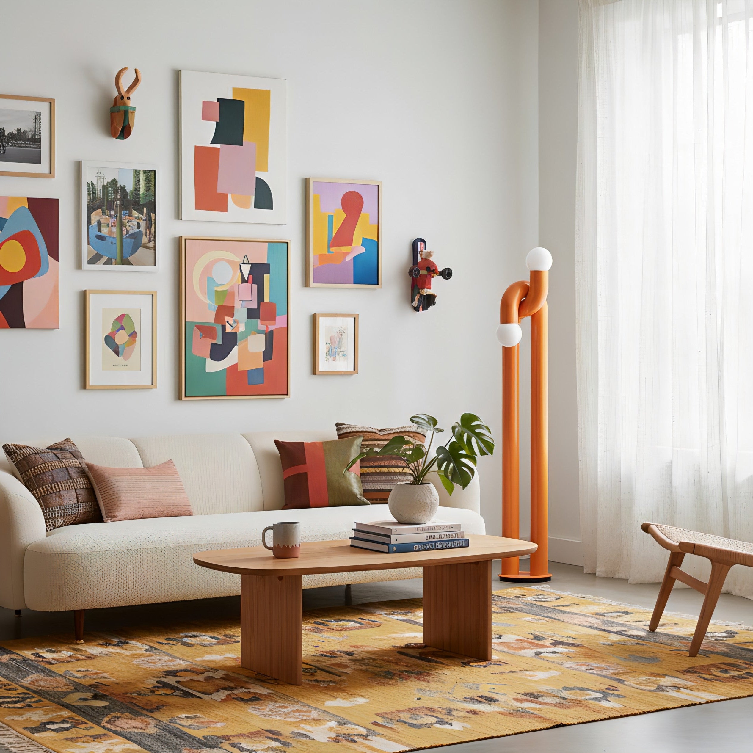 Moderne Staande Boogvorm Lamp met Twee Glazen Bollen – Decoratieve Dubbele Verlichting voor Woonkamer | Sansoti