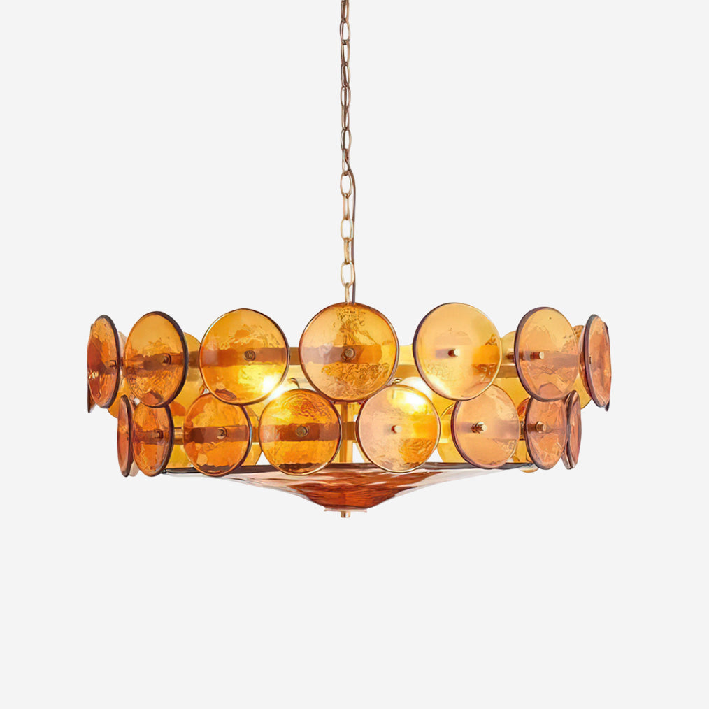 Hanglamp Glazen Schijven Messing Amber Eettafel Woonkamer Design Hanglamp Ronde Glazen Hanglamp Statement Verlichting Hal | Sansoti