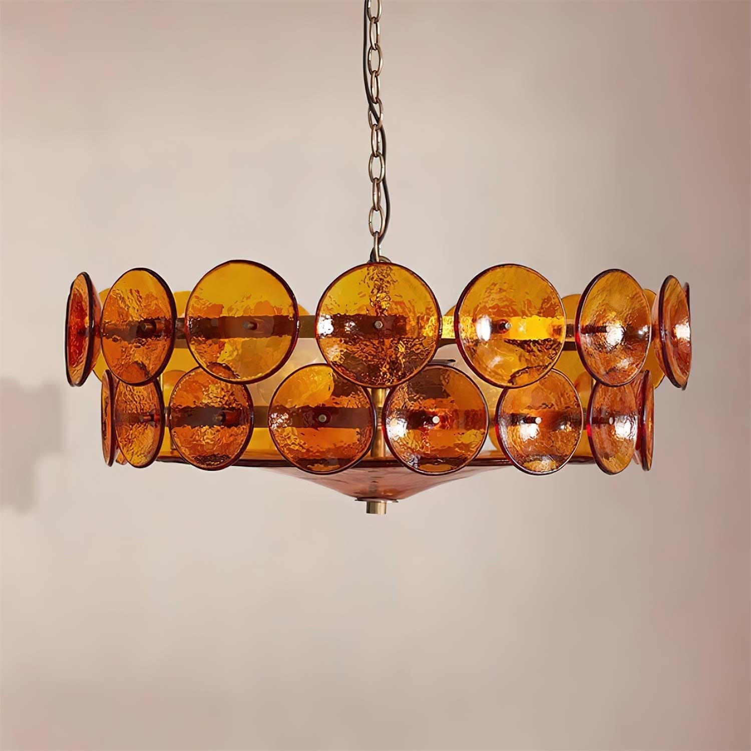 Hanglamp Glazen Schijven Messing Amber Eettafel Woonkamer Design Hanglamp Ronde Glazen Hanglamp Statement Verlichting Hal | Sansoti