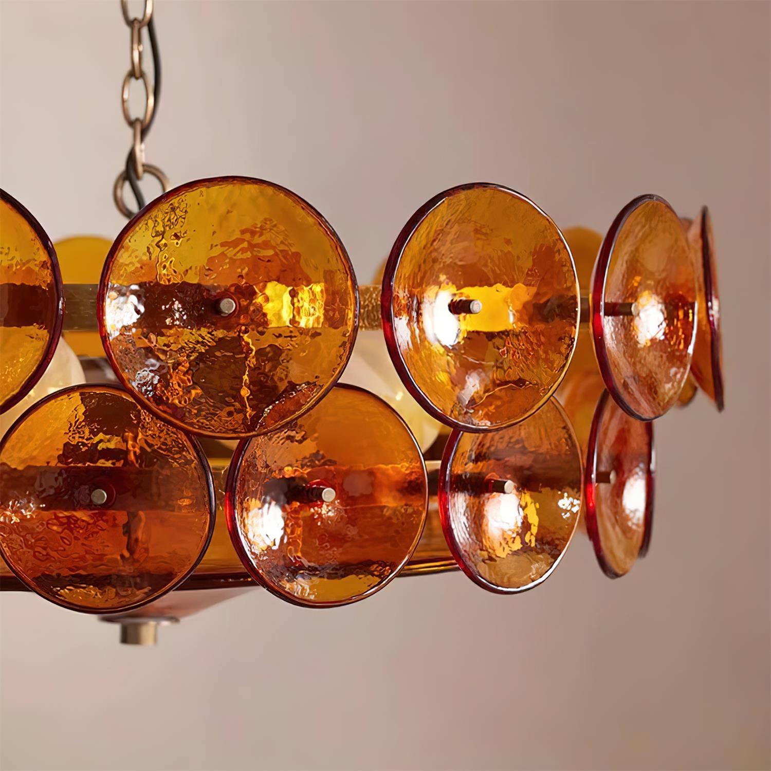 Hanglamp Glazen Schijven Messing Amber Eettafel Woonkamer Design Hanglamp Ronde Glazen Hanglamp Statement Verlichting Hal | Sansoti