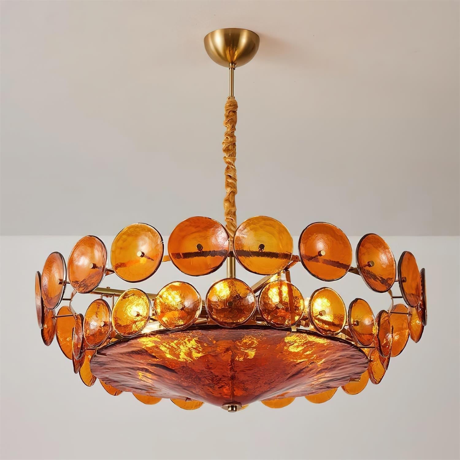 Hanglamp Glazen Schijven Messing Amber Eettafel Woonkamer Design Hanglamp Ronde Glazen Hanglamp Statement Verlichting Hal | Sansoti