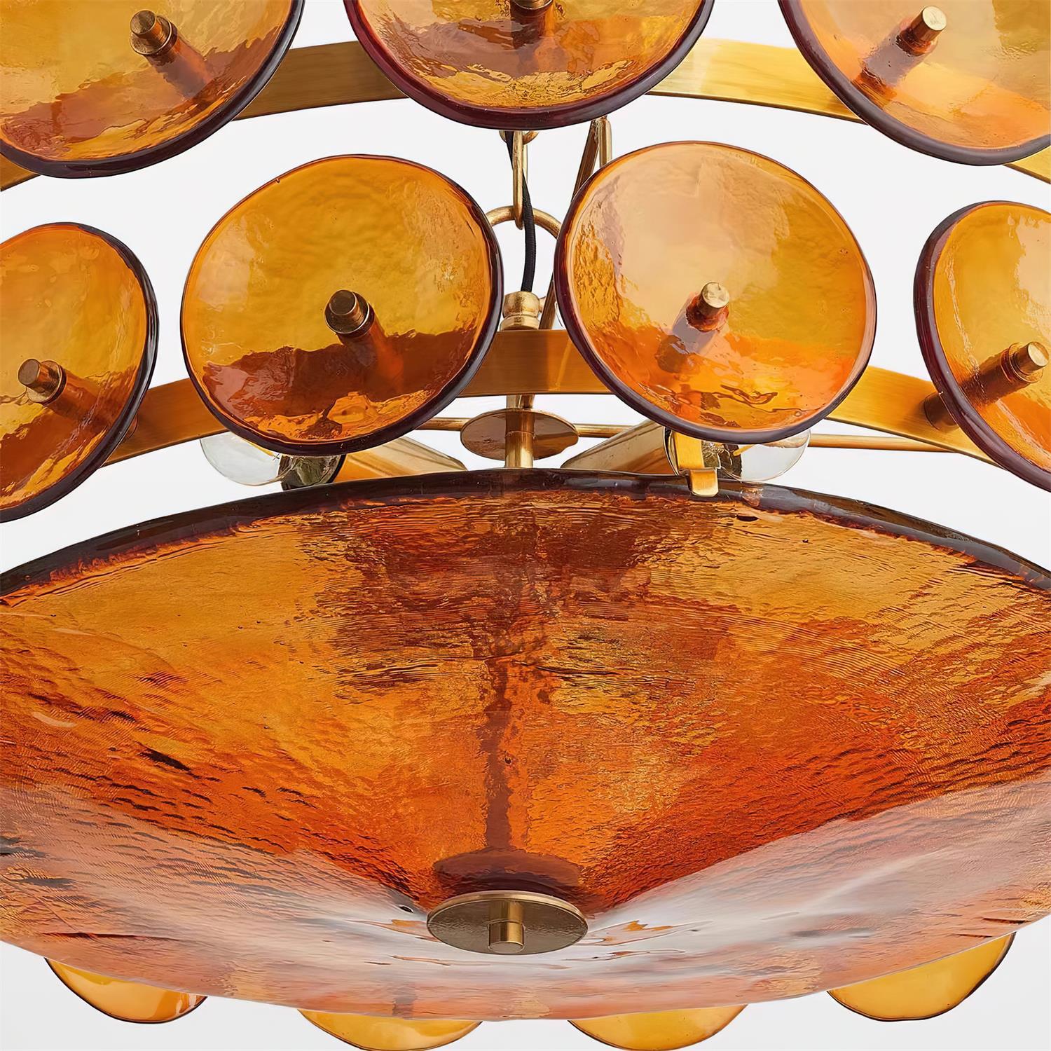 Hanglamp Glazen Schijven Messing Amber Eettafel Woonkamer Design Hanglamp Ronde Glazen Hanglamp Statement Verlichting Hal | Sansoti