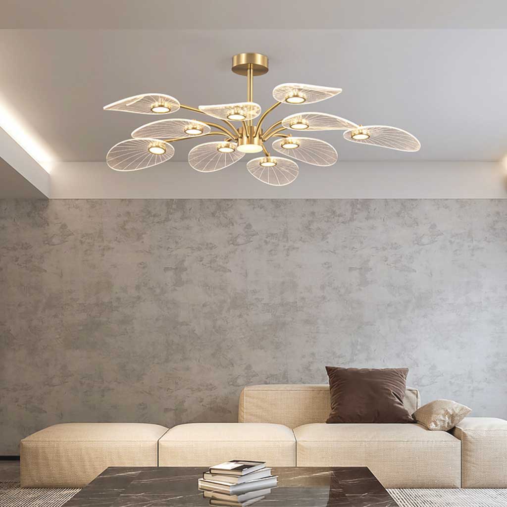 Lotus-Halbdeckenleuchte Acryl Gold LED 6-8-10 Arme Wohnzimmer Esszimmer Schlafzimmer Moderne Innenbeleuchtung | Sansoti