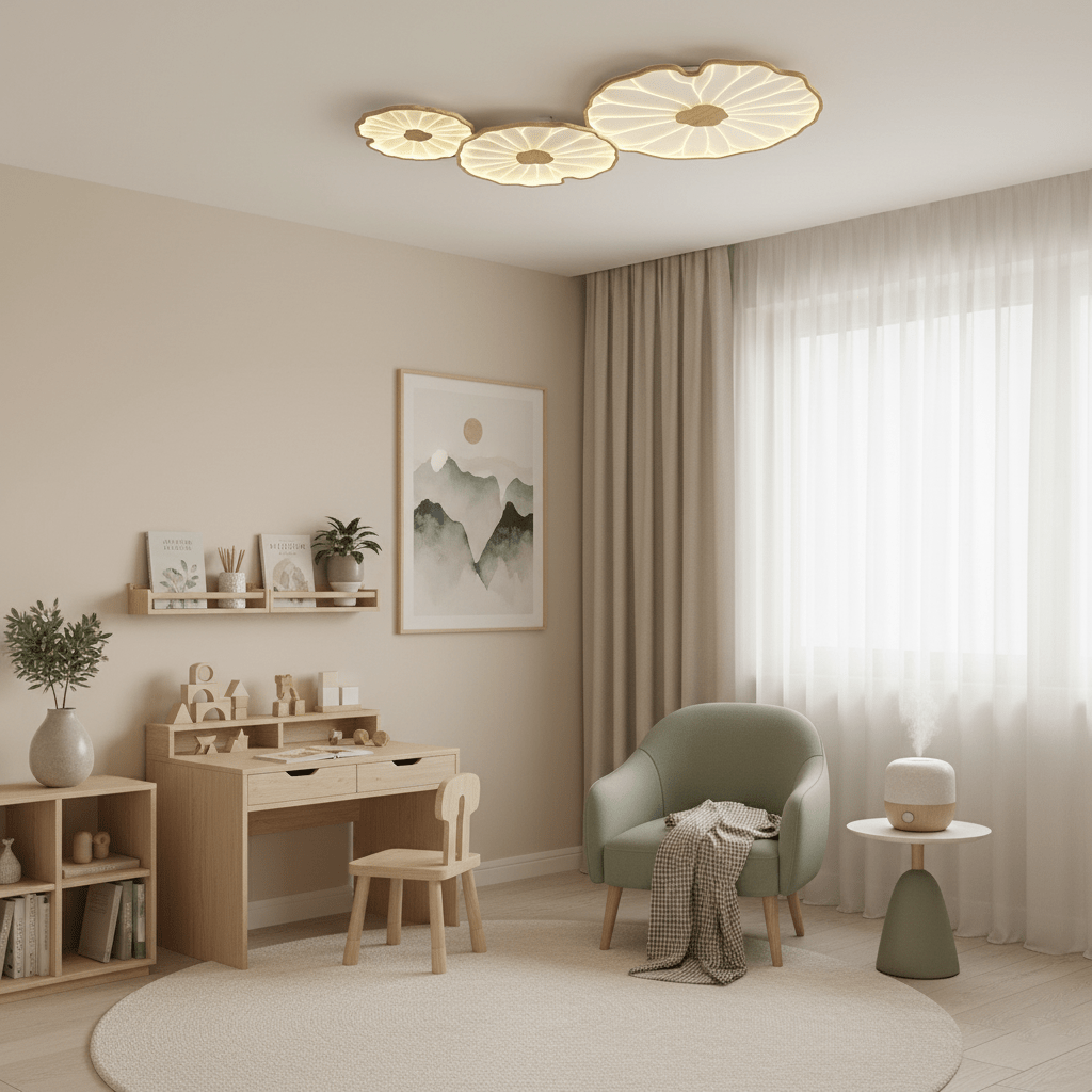 Plafondlamp Lotusbladmotief – Acryl Afwerking 6 Maten Houtnerf Warmwit Scandinavisch Design Eetkamerlamp | Sansoti