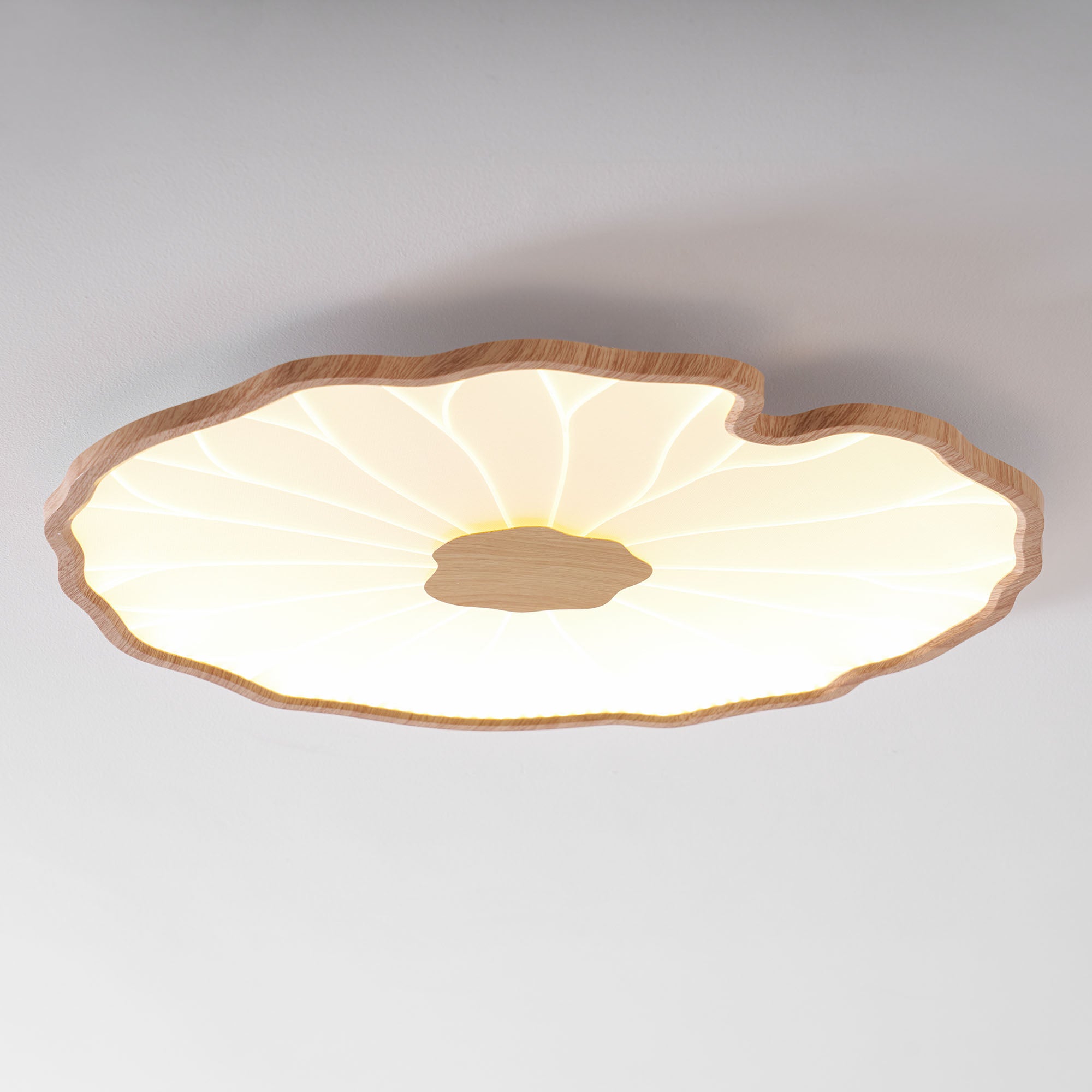 Plafondlamp Lotusbladmotief – Acryl Afwerking 6 Maten Houtnerf Warmwit Scandinavisch Design Eetkamerlamp | Sansoti