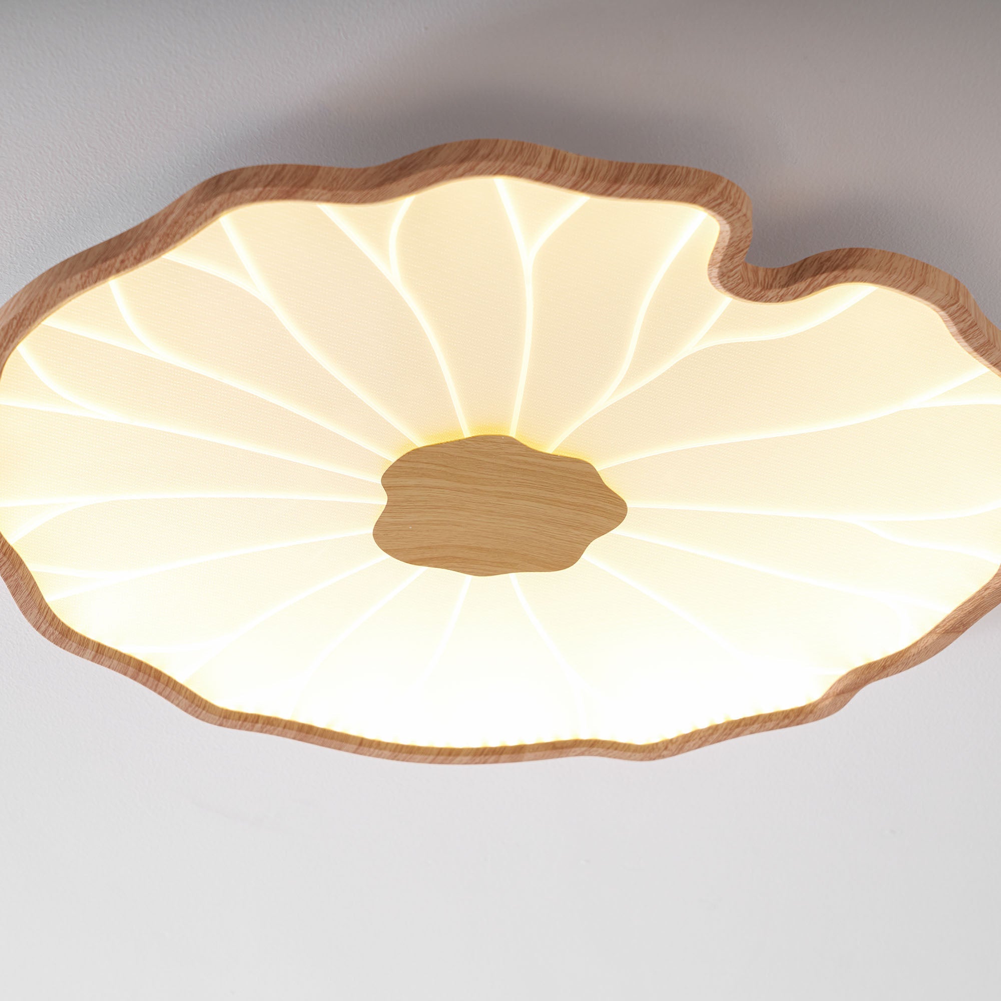 Plafondlamp Lotusbladmotief – Acryl Afwerking 6 Maten Houtnerf Warmwit Scandinavisch Design Eetkamerlamp | Sansoti