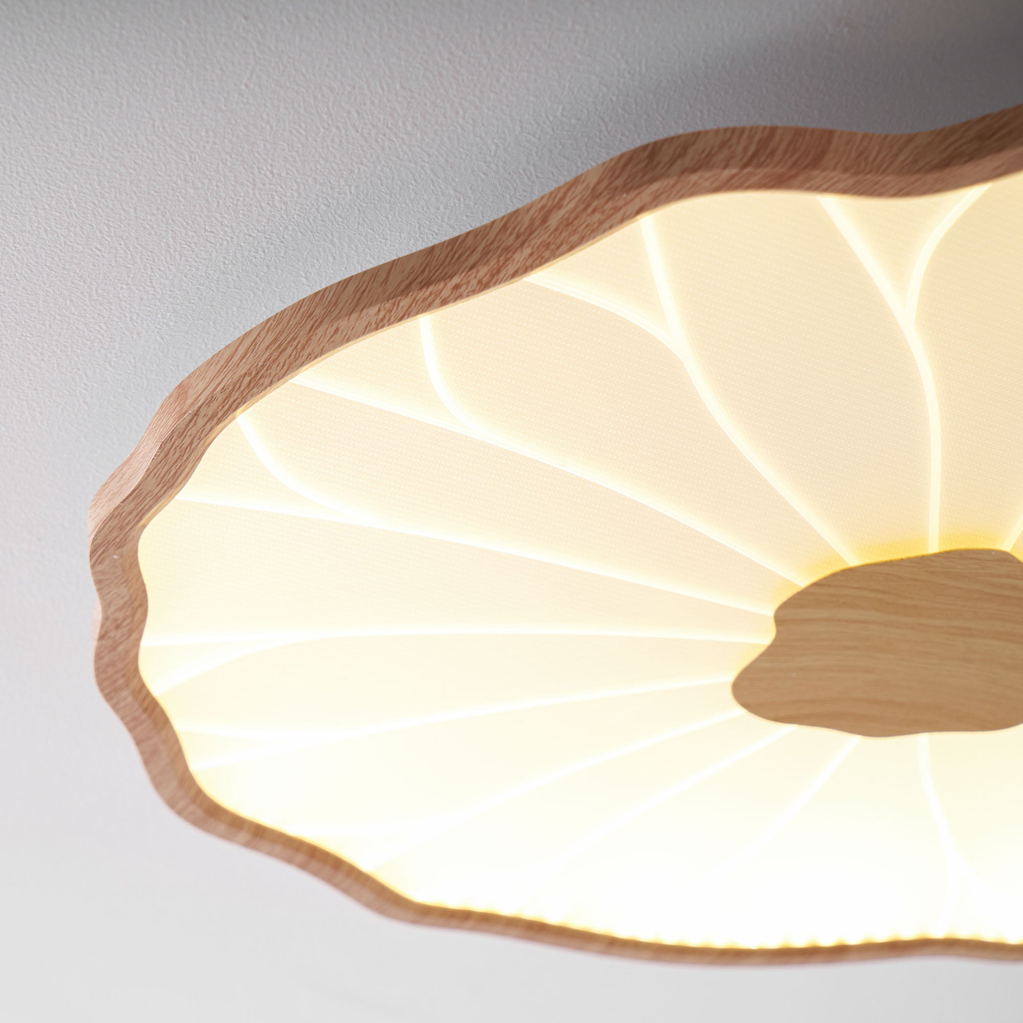 Plafondlamp Lotusbladmotief – Acryl Afwerking 6 Maten Houtnerf Warmwit Scandinavisch Design Eetkamerlamp | Sansoti