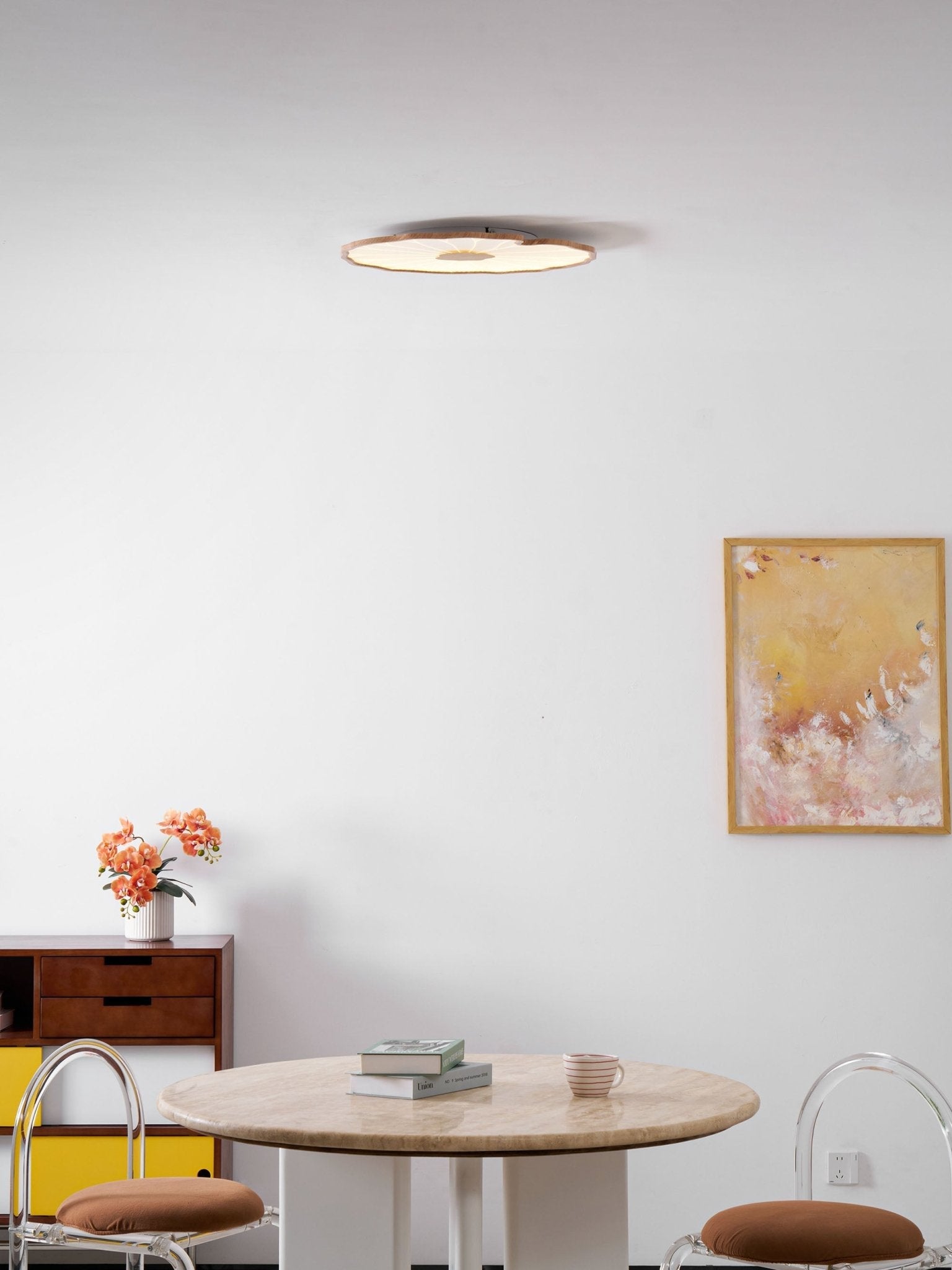 Plafondlamp Lotusbladmotief – Acryl Afwerking 6 Maten Houtnerf Warmwit Scandinavisch Design Eetkamerlamp | Sansoti