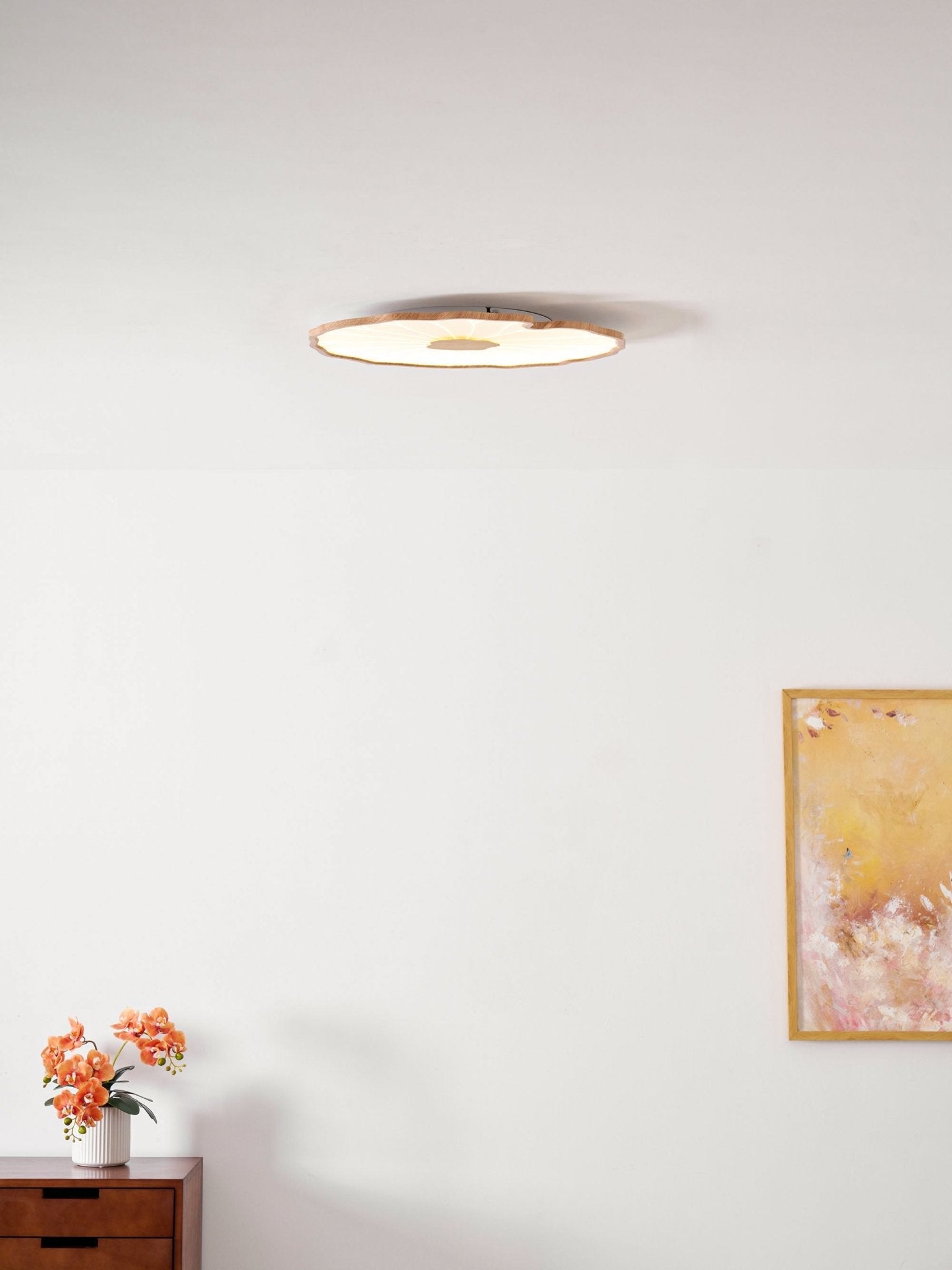 Plafondlamp Lotusbladmotief – Acryl Afwerking 6 Maten Houtnerf Warmwit Scandinavisch Design Eetkamerlamp | Sansoti