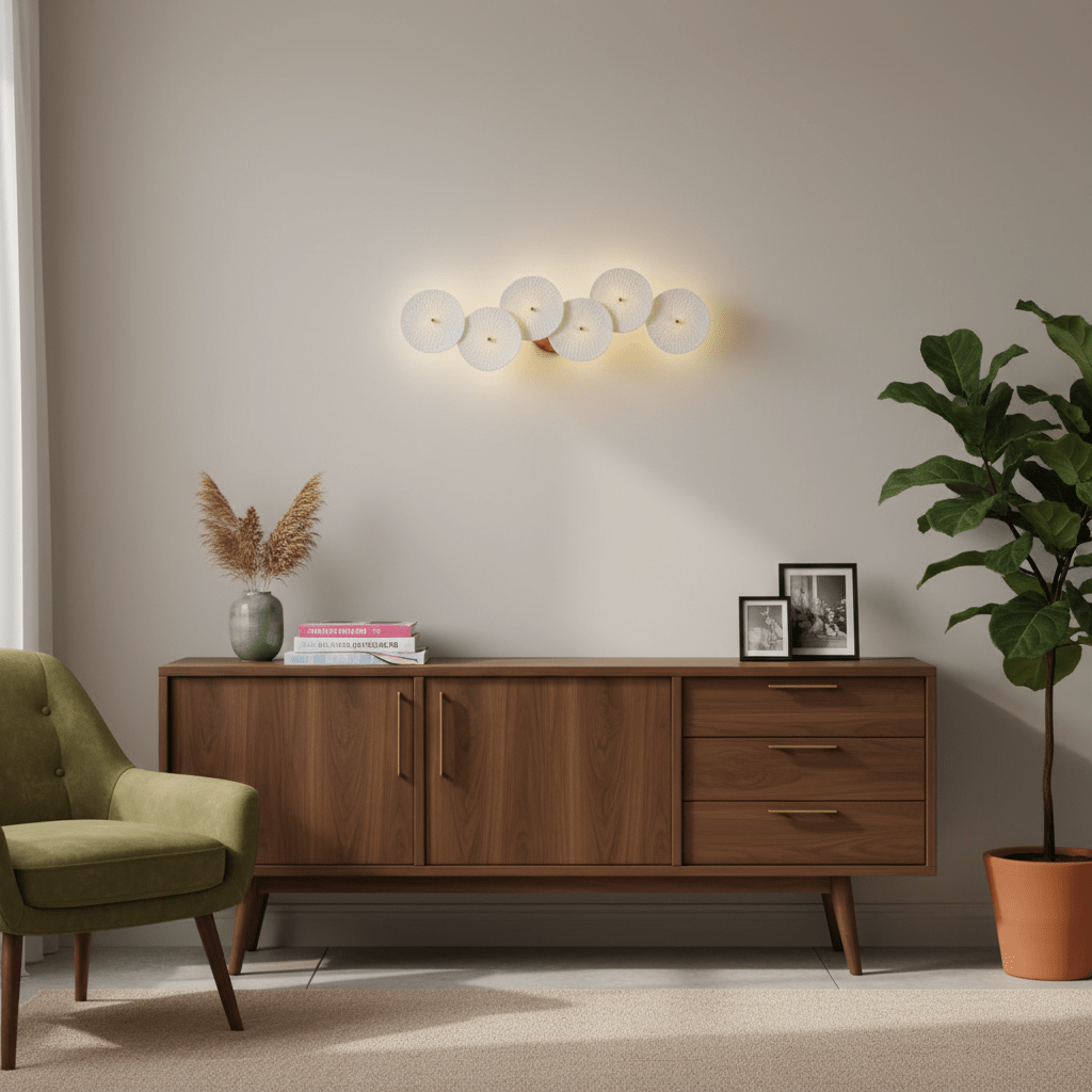 Keramische Lotusbloem Wandlamp met Gouden Armatuur – Cascade Lichteffect voor Stijlvolle Verlichting | Sansoti