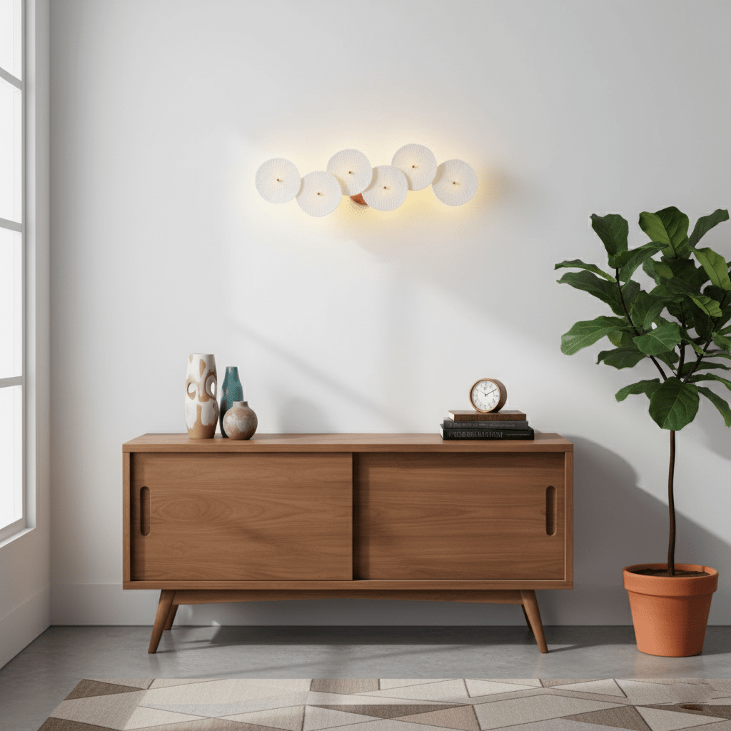 Keramische Lotusbloem Wandlamp met Gouden Armatuur – Cascade Lichteffect voor Stijlvolle Verlichting | Sansoti