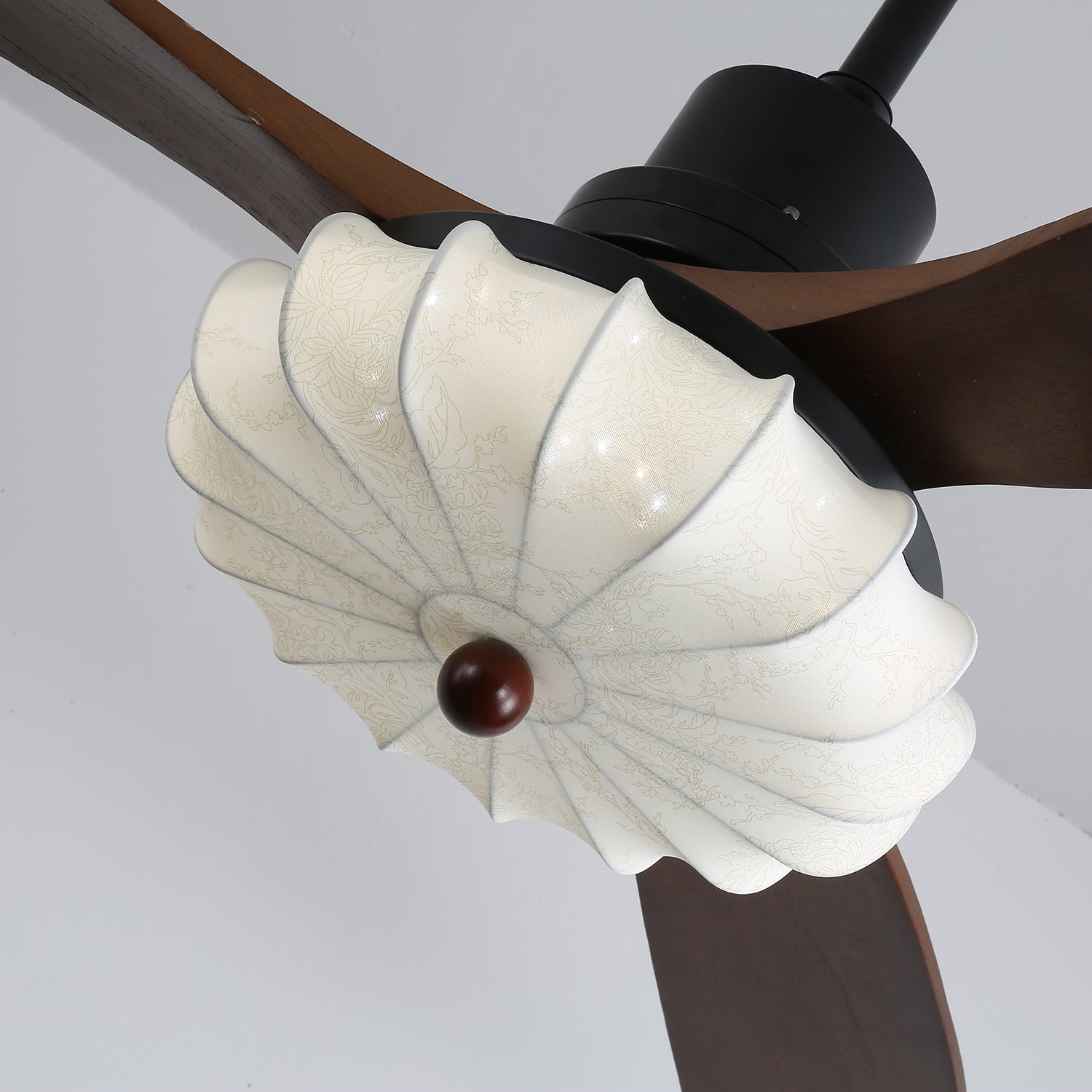 Ceiling Fan with Lighting Vintage Glass Shade Wooden Blades 91-132cm | Sansoti