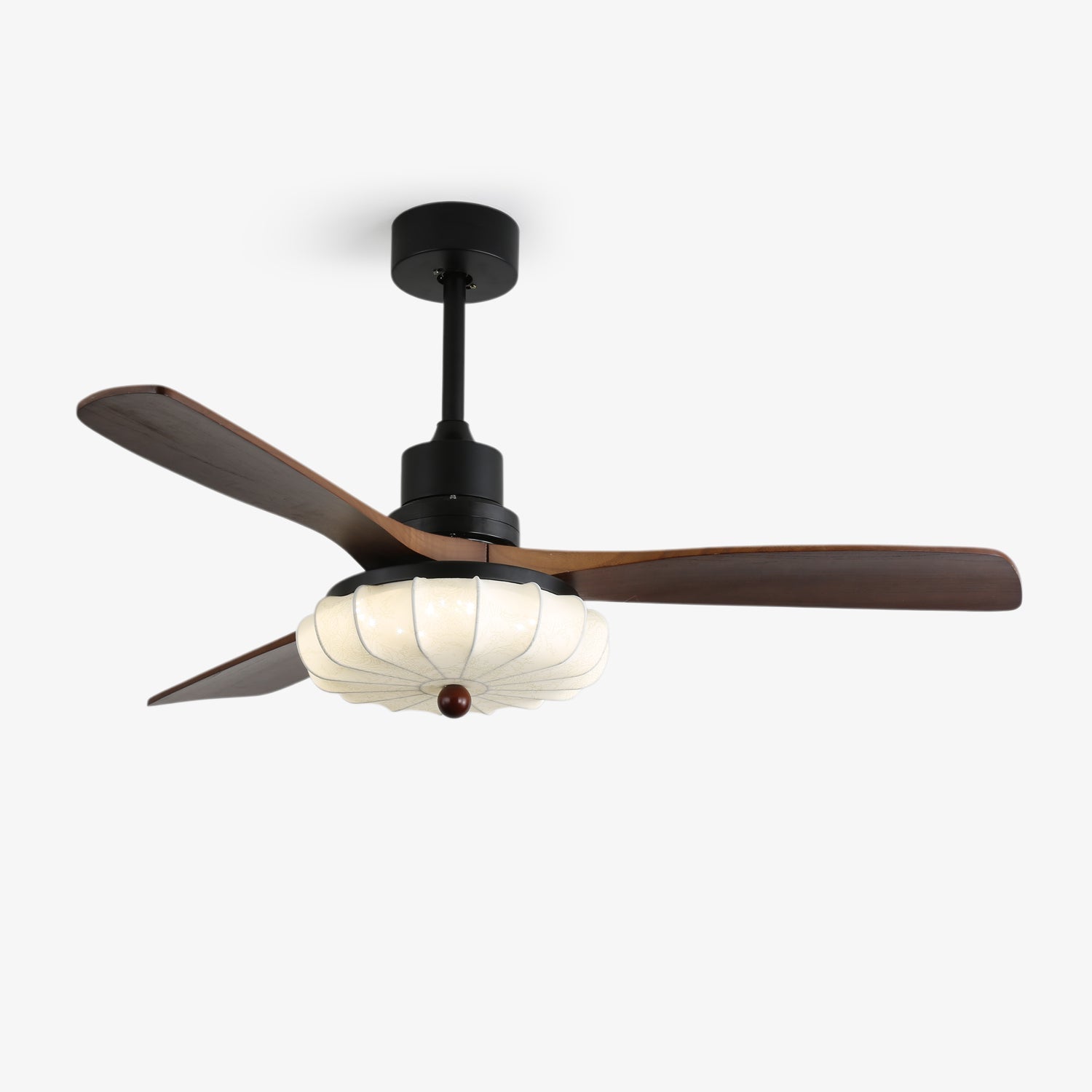 Ceiling Fan with Lighting Vintage Glass Shade Wooden Blades 91-132cm | Sansoti