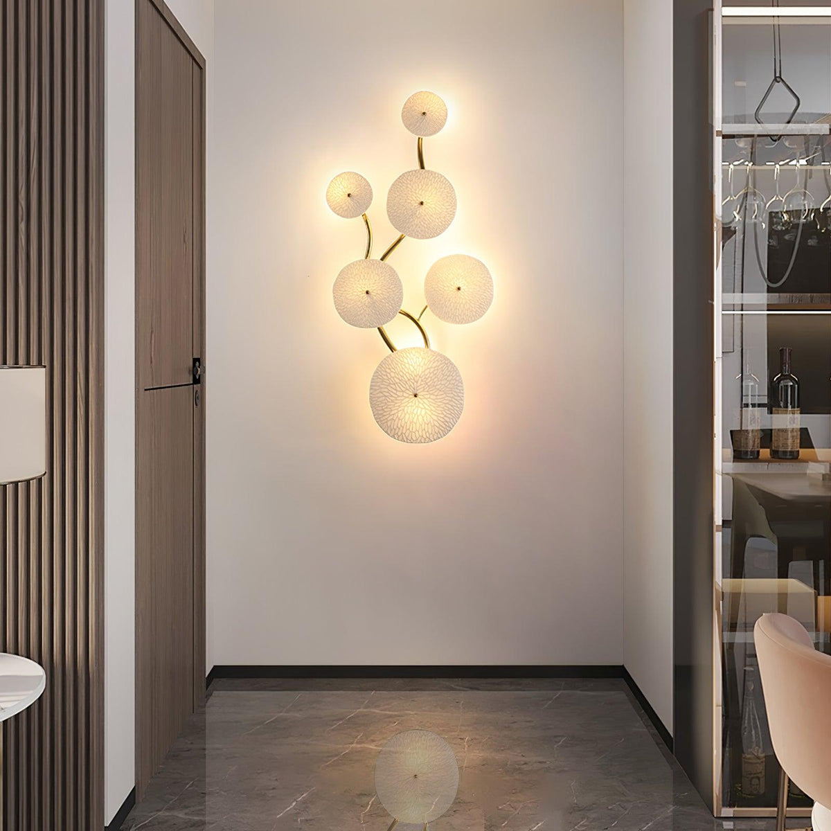 Ceramic Petal Wall Lamp Metal Accent Sculptural Warm Light Interior Art Lighting Decorative | Sansoti