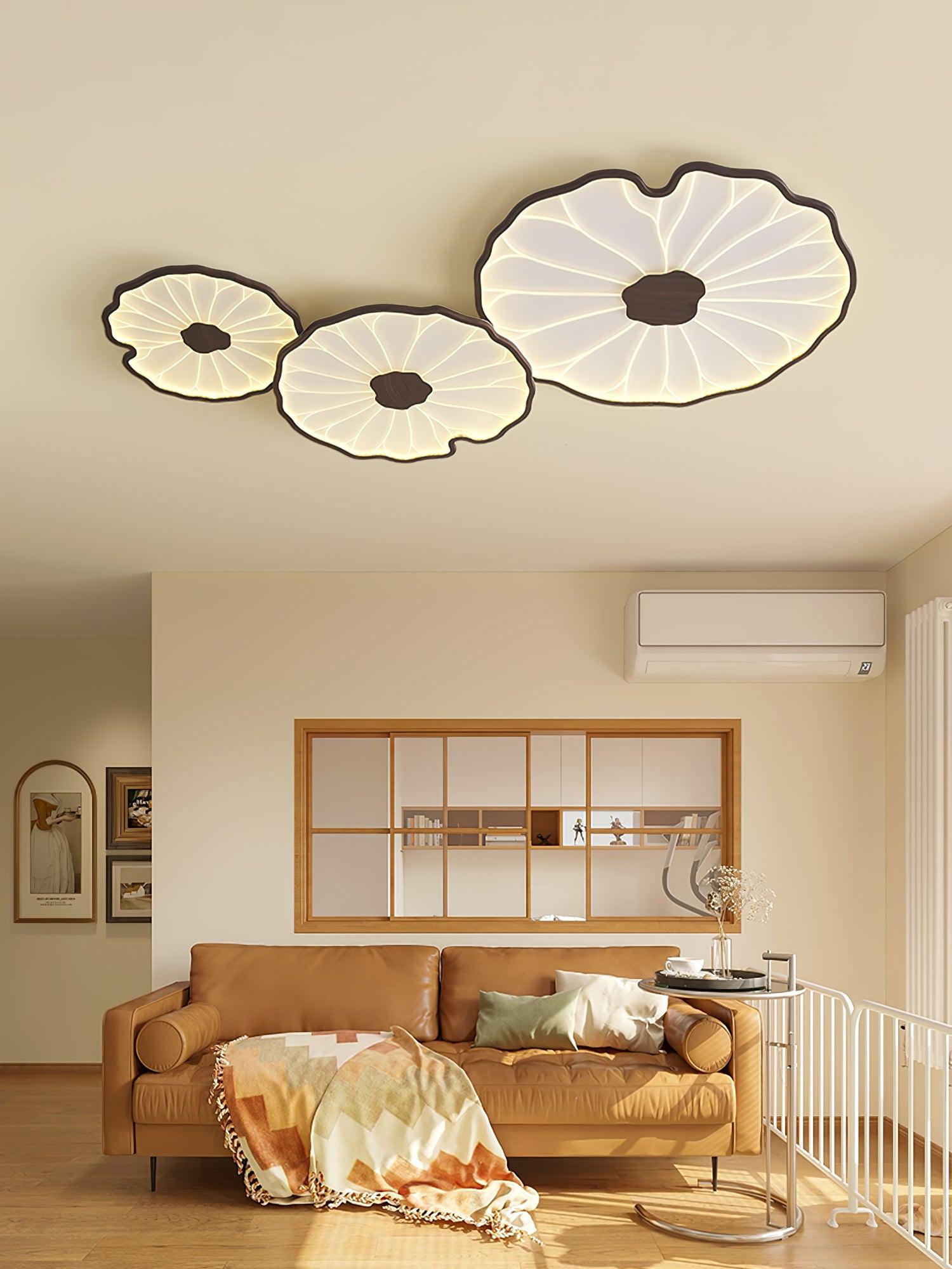Plafondlamp Lotusbladmotief – Acryl Afwerking 6 Maten Houtnerf Warmwit Scandinavisch Design Eetkamerlamp | Sansoti