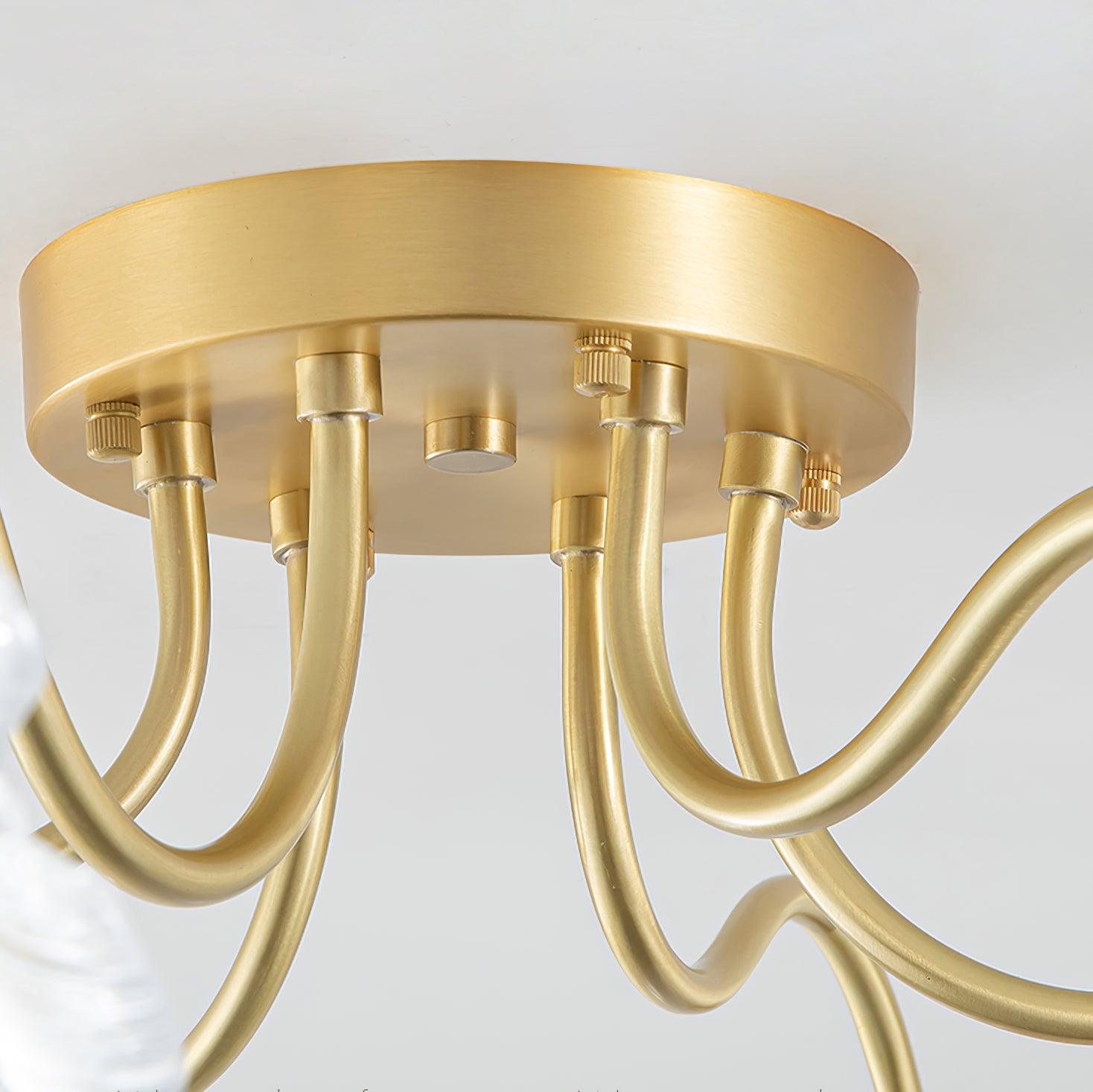 Glazen Plafondlamp met Bladmotief – 3, 5 of 6 Lichtpunten – Gouden Armatuur met Helder of Roze Matglas | Sansoti