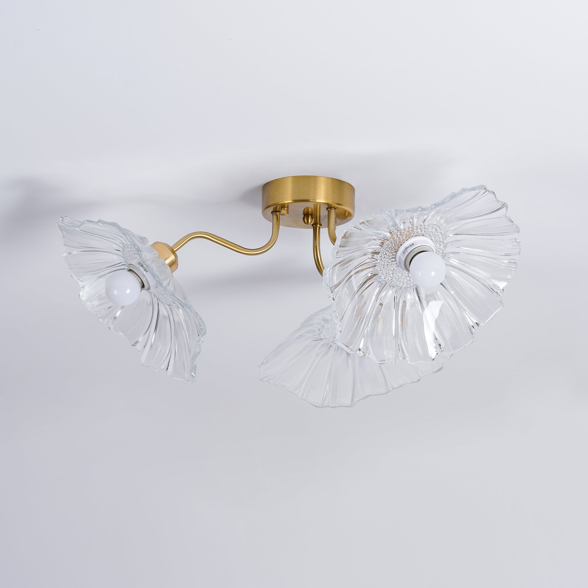 Glazen Plafondlamp met Bladmotief – 3, 5 of 6 Lichtpunten – Gouden Armatuur met Helder of Roze Matglas | Sansoti
