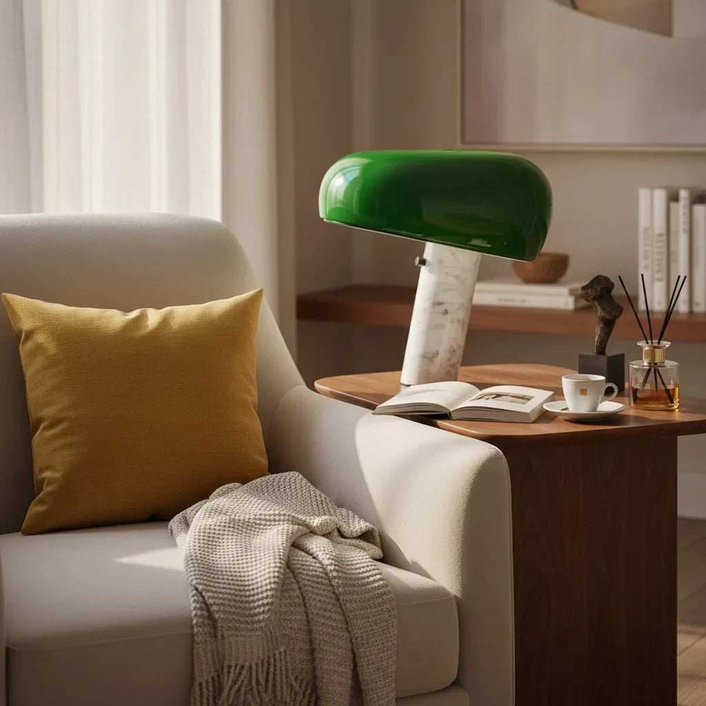 Design Tischlampe mit Marmorsockel – Warmes Licht für Wohnzimmer & Schlafzimmer | Restfield