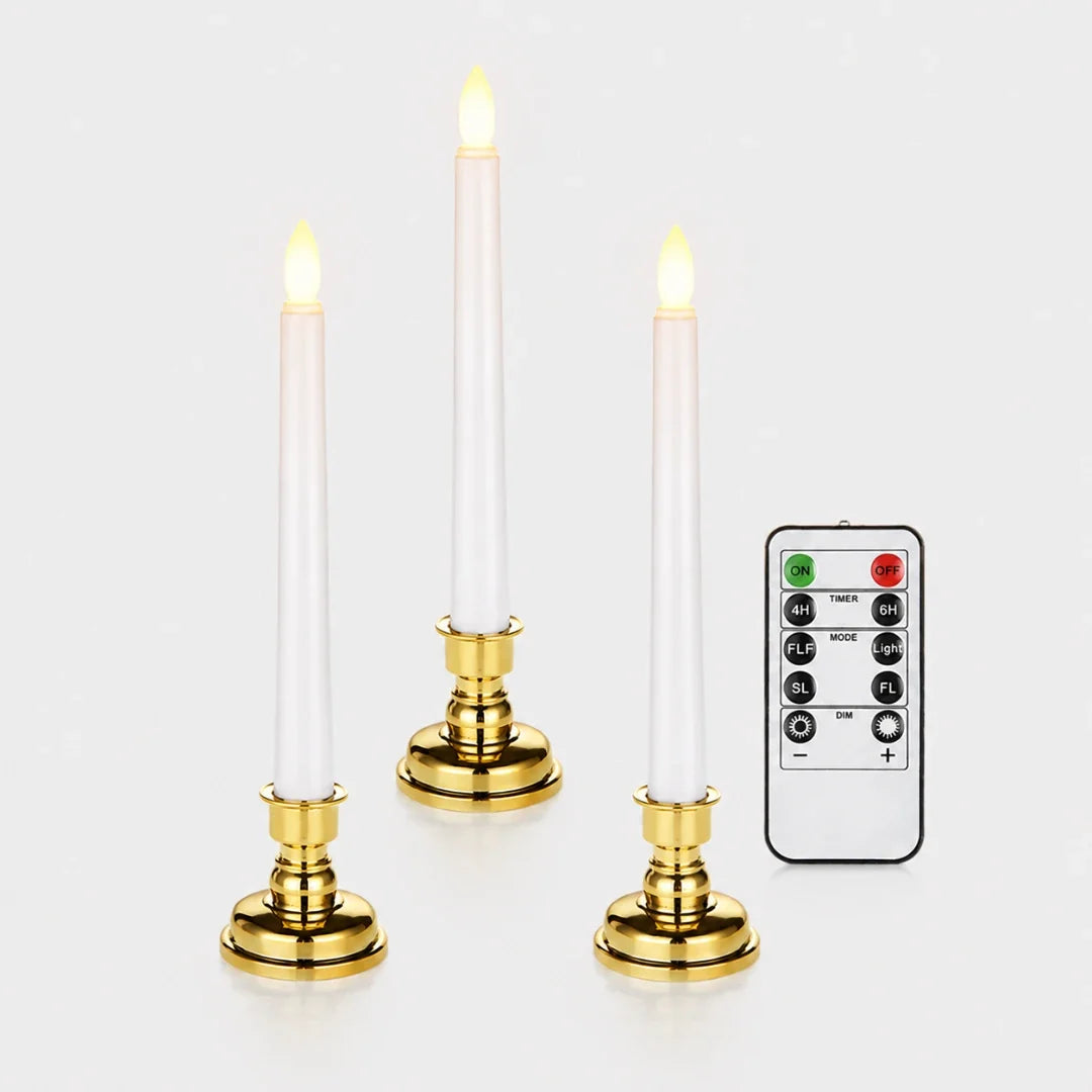 Set de 3 bougies LED sur pied avec télécommande, éclairage d’ambiance sans fil, bougies sans flamme | Sansoti