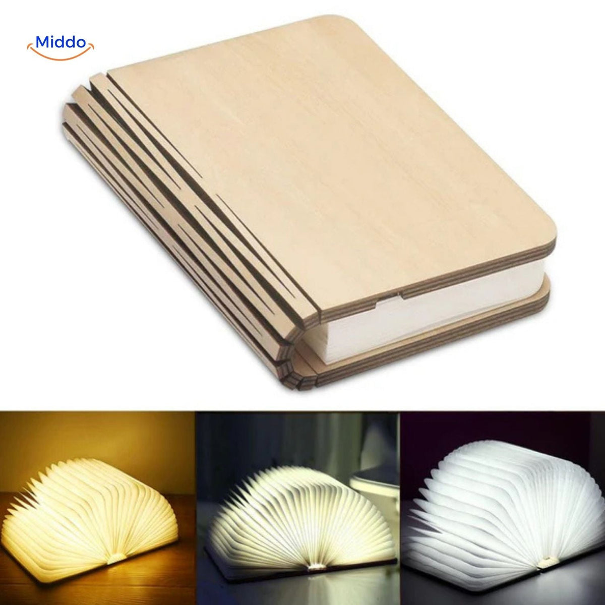 Klappbare Holz-Schreibtischlampe LED 3 Lichtmodi Wiederaufladbare Kompakte Leseleuchte Nachtleuchte Magnetisches Stimmungslicht | Sansoti