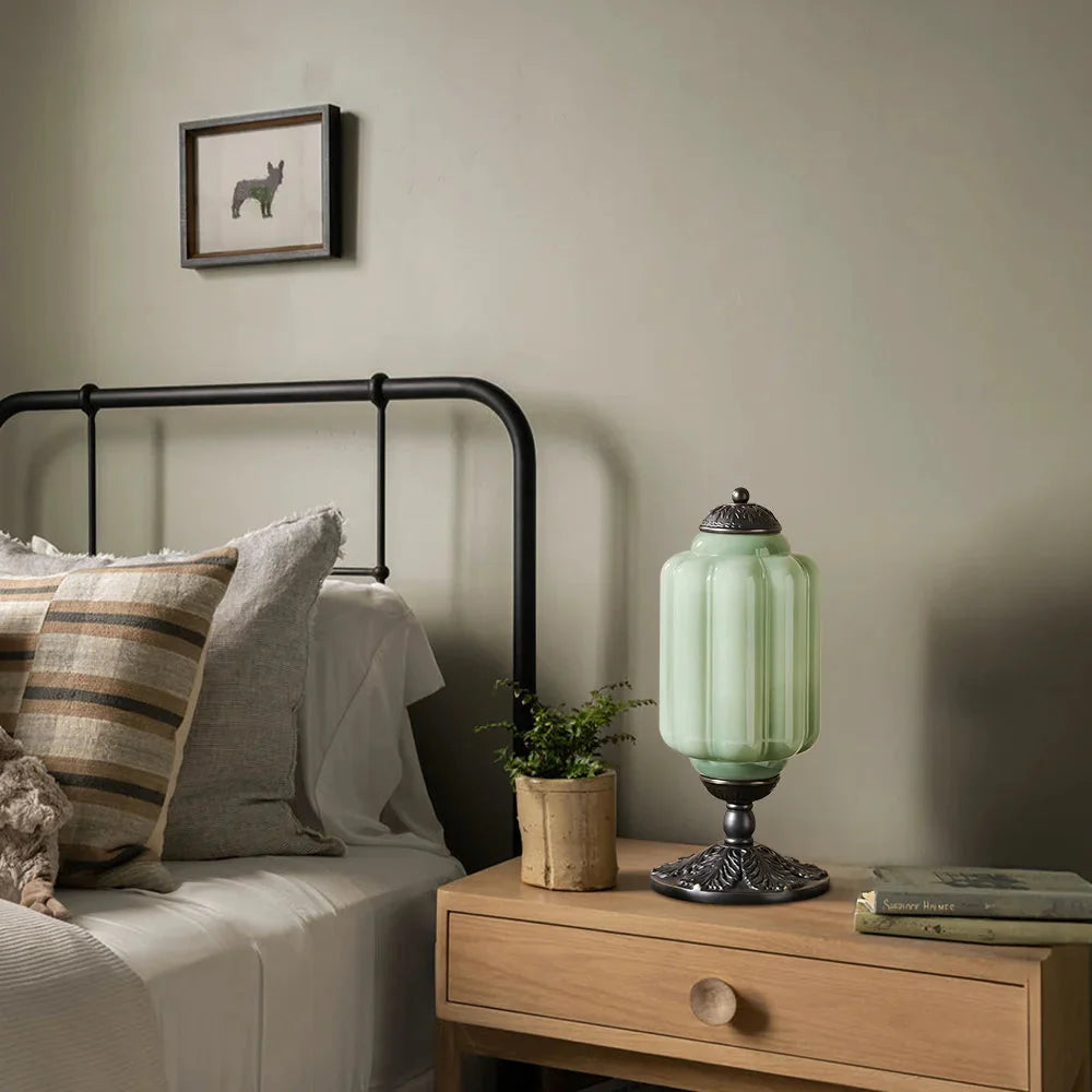 Retro Tafellampen met Getextureerd Crèmekleurig Glas – Franse Vintage Stijl met Messing of Zwart Frame | Sansoti