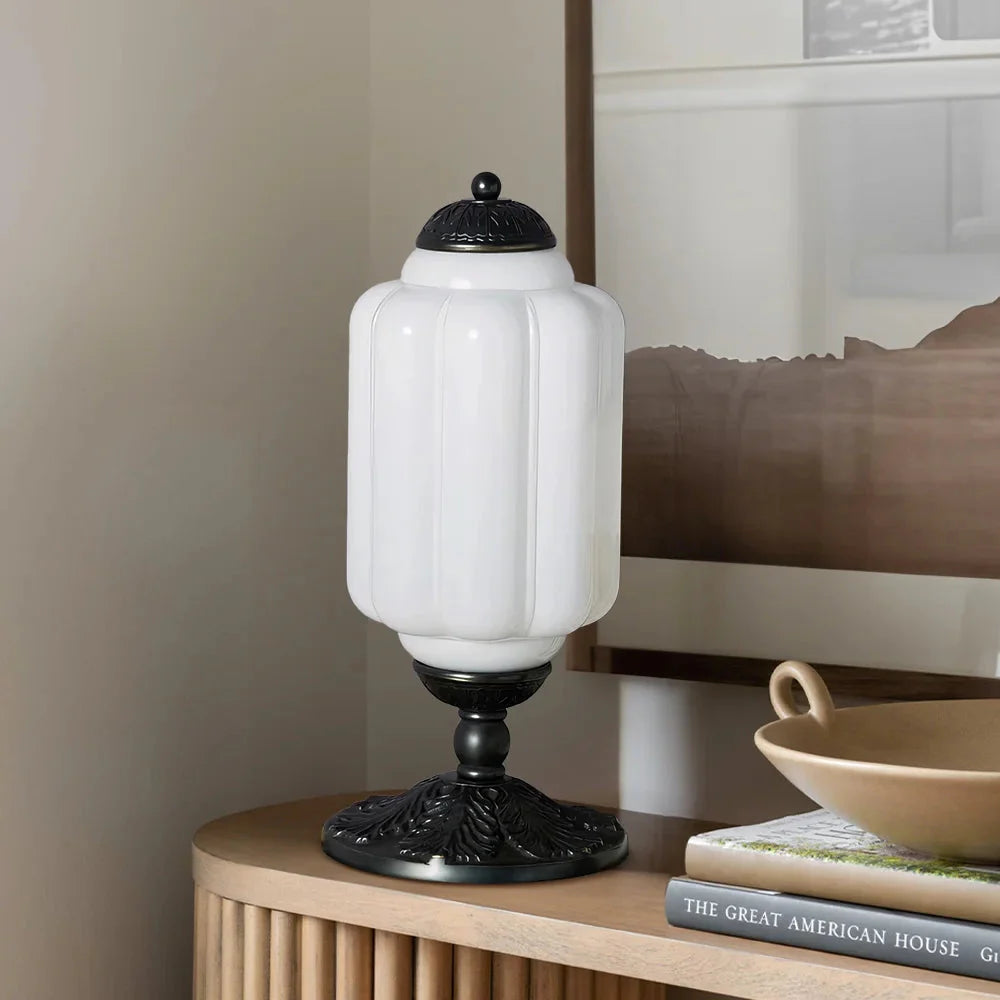 Retro Tafellampen met Getextureerd Crèmekleurig Glas – Franse Vintage Stijl met Messing of Zwart Frame | Sansoti