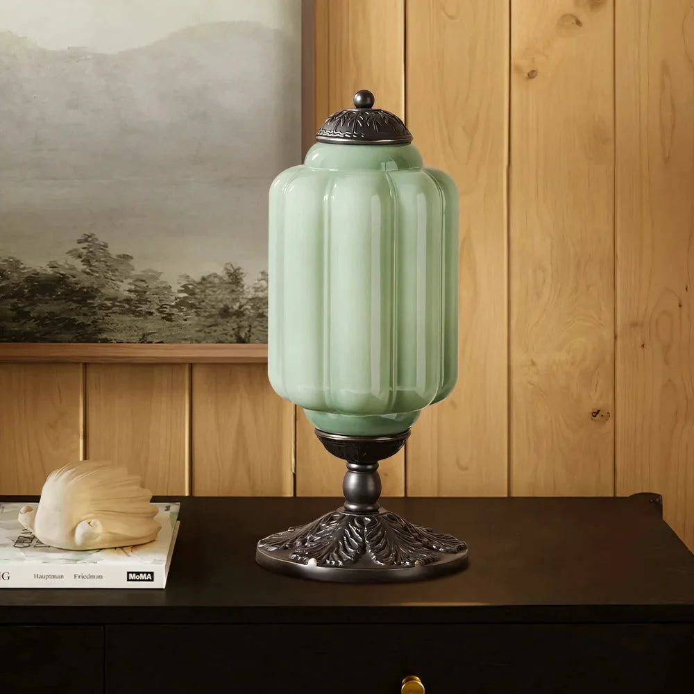 Retro Tafellampen met Getextureerd Crèmekleurig Glas – Franse Vintage Stijl met Messing of Zwart Frame | Sansoti