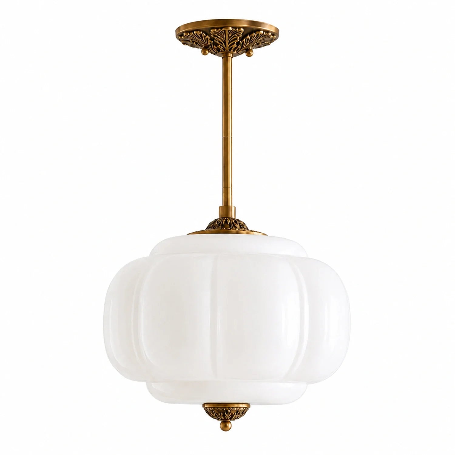 Antique Brass Plafondlamp met Groen Glas Pompoendesign - Elegante Hanglamp voor Eetkamer Keukeneiland Slaapkamer | Sansoti