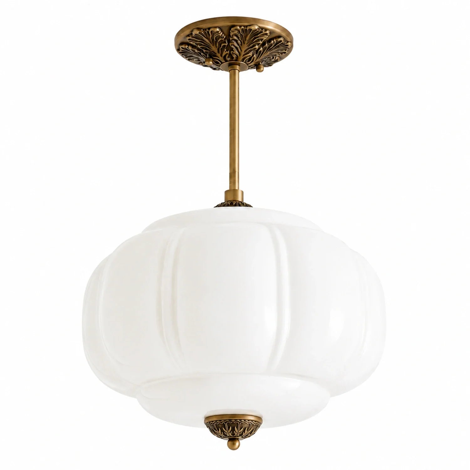 Antique Brass Plafondlamp met Groen Glas Pompoendesign - Elegante Hanglamp voor Eetkamer Keukeneiland Slaapkamer | Sansoti