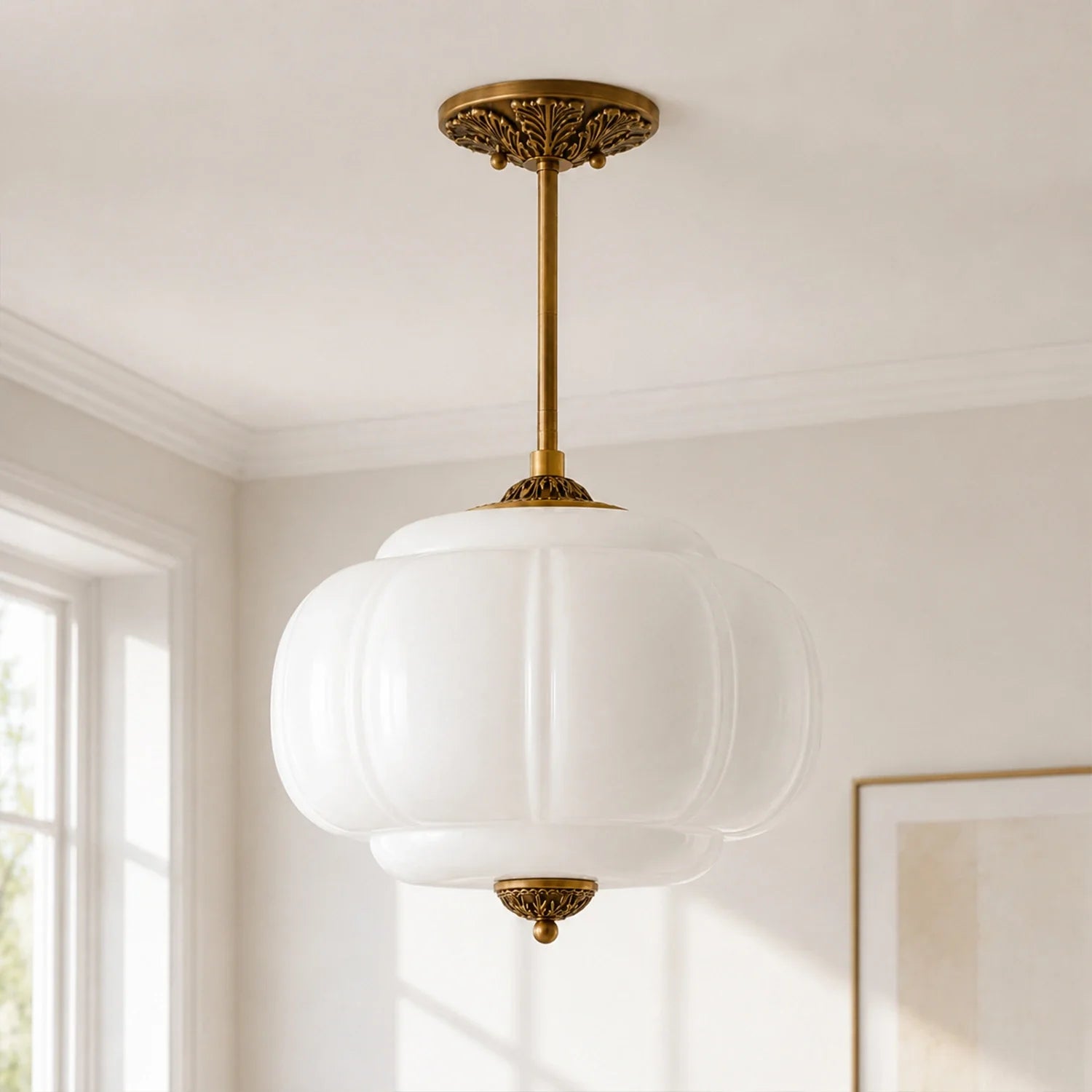 Antique Brass Plafondlamp met Groen Glas Pompoendesign - Elegante Hanglamp voor Eetkamer Keukeneiland Slaapkamer | Sansoti