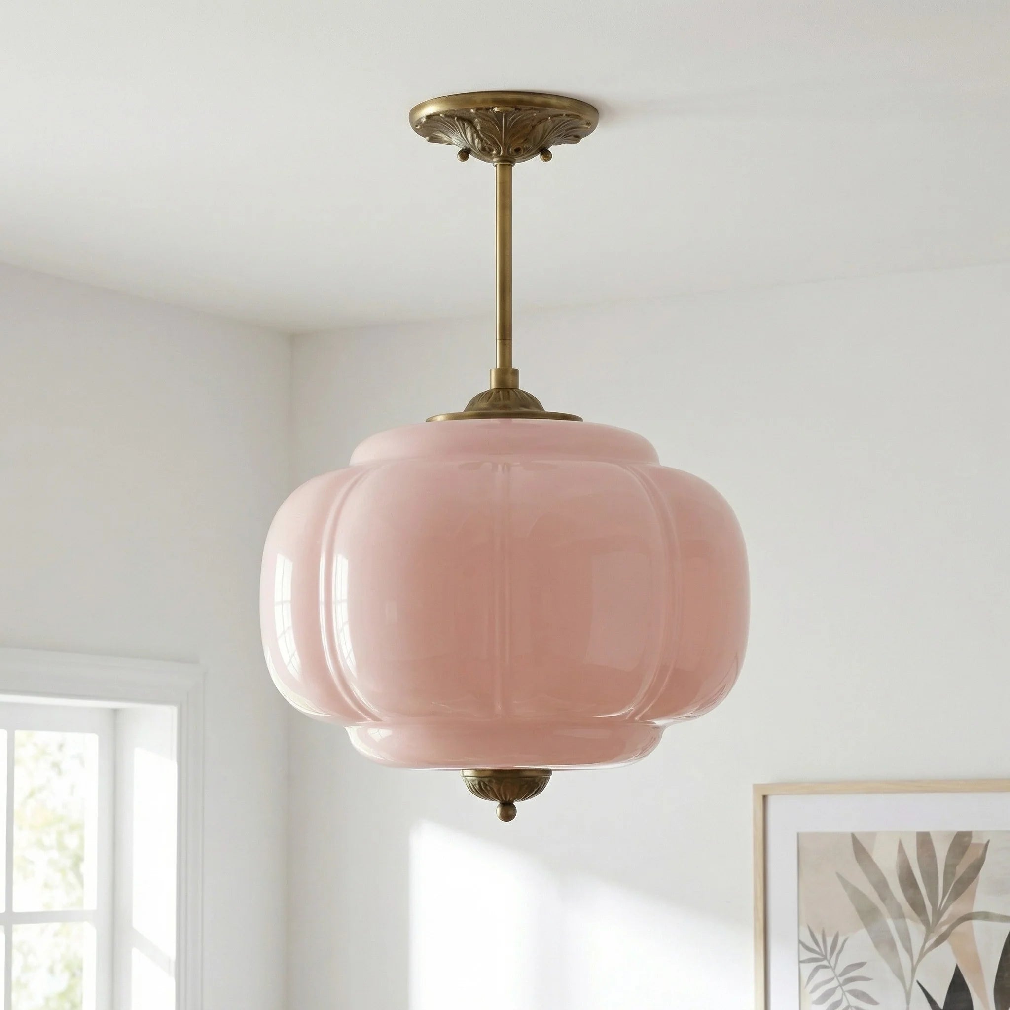 Antique Brass Plafondlamp met Groen Glas Pompoendesign - Elegante Hanglamp voor Eetkamer Keukeneiland Slaapkamer | Sansoti