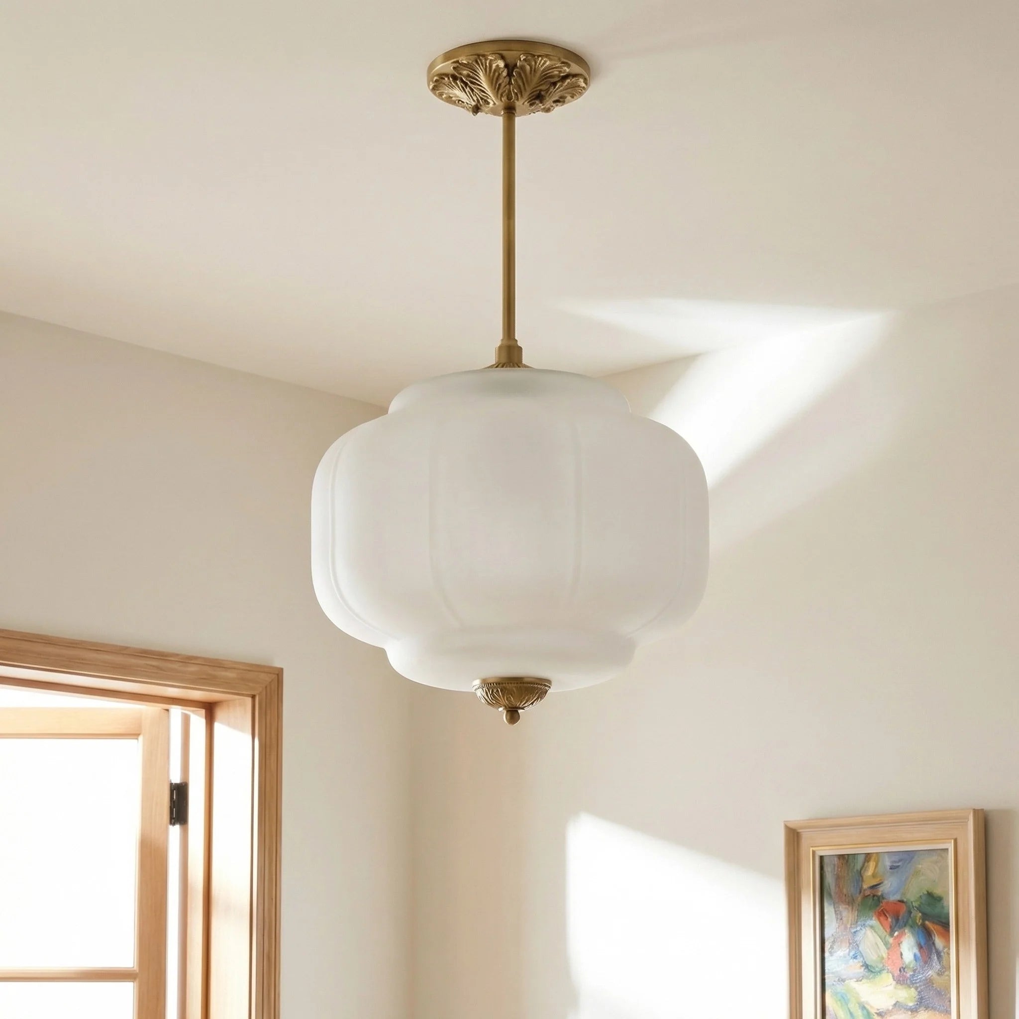 Antique Brass Plafondlamp met Groen Glas Pompoendesign - Elegante Hanglamp voor Eetkamer Keukeneiland Slaapkamer | Sansoti