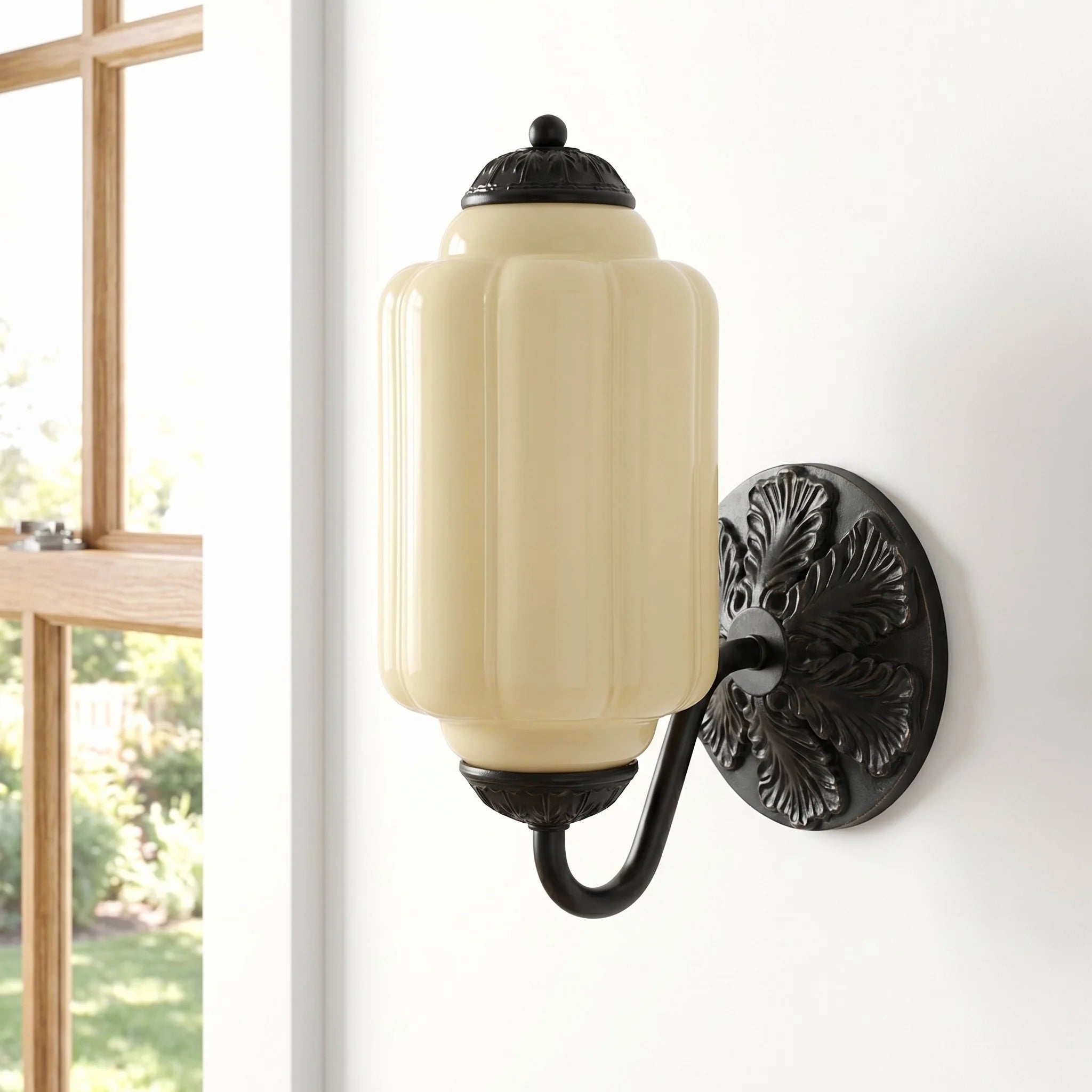 Vintage Wandlamp met Melkglas en Geolied Messing – Klassieke Retro Verlichting voor Hal, Slaapkamer, Woonkamer | Sansoti