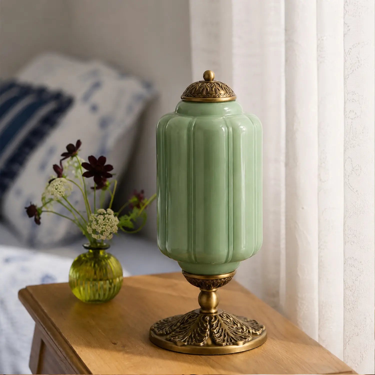 Retro Tafellampen met Getextureerd Crèmekleurig Glas – Franse Vintage Stijl met Messing of Zwart Frame | Sansoti