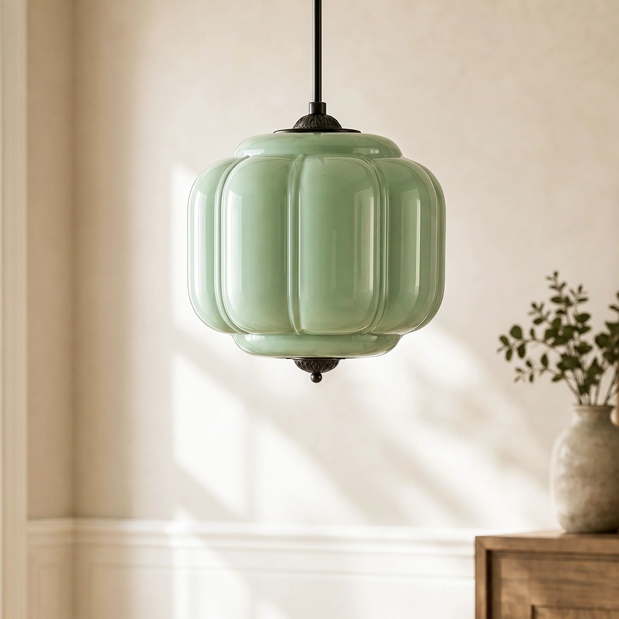 Vintage Melkglas Hanglamp met Messing Armatuur – Klassiek Retro Design voor Eetkamer, Hal & Leeshoek | Sansoti