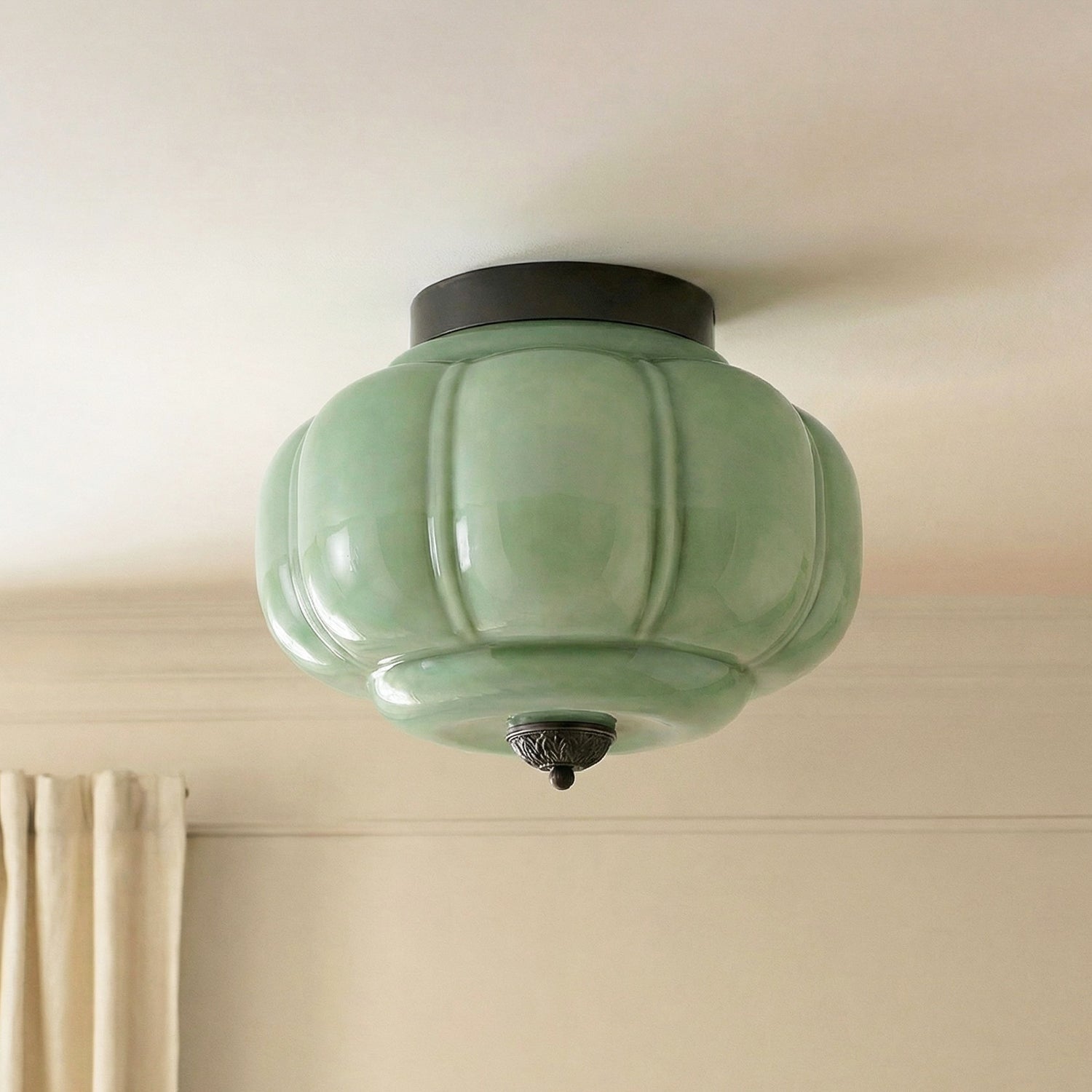 Vintage Semi-Plafondlamp Melkglas Pompoen Eloise E26 Retro Plafondverlichting Woonkamer | Sansoti