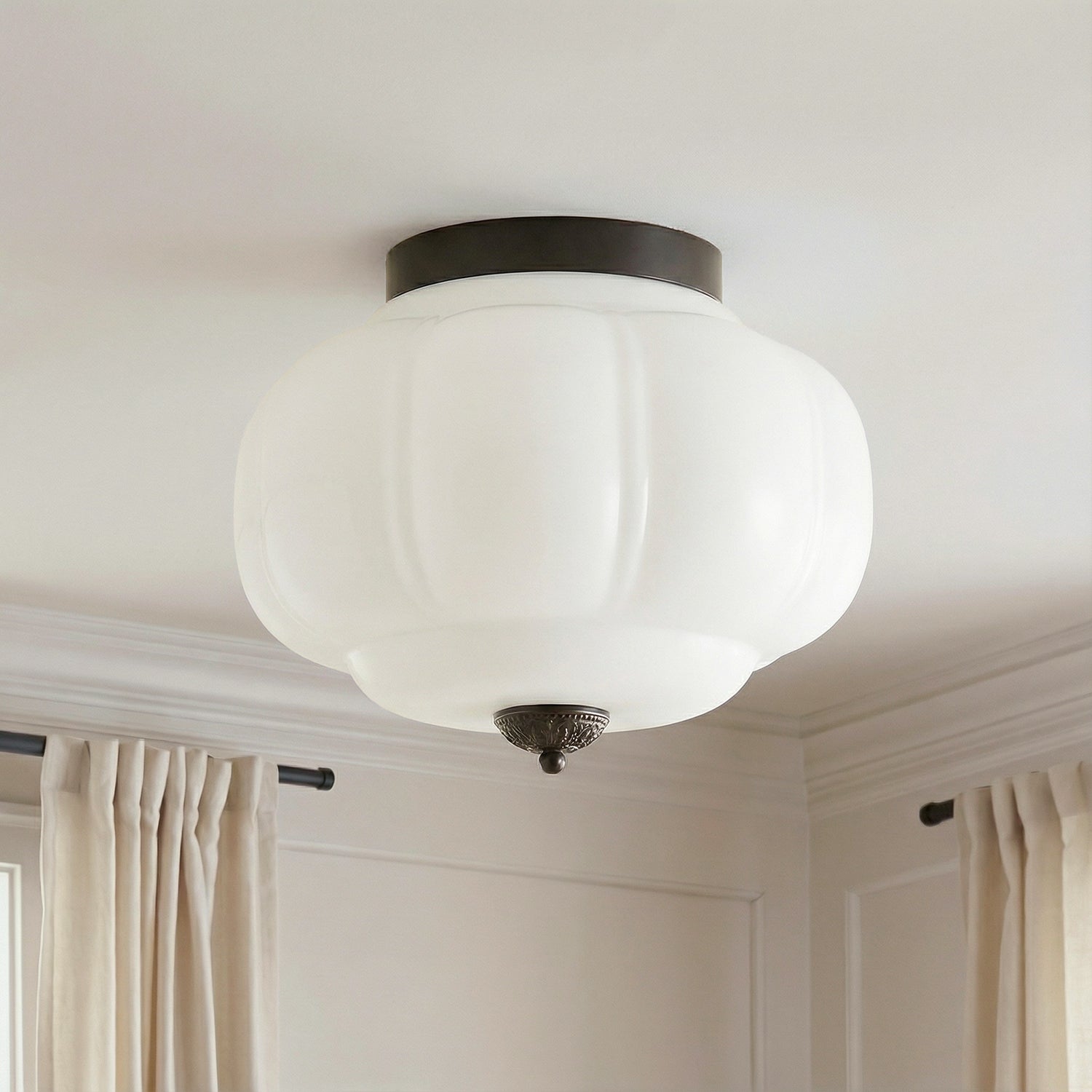Vintage Semi-Plafondlamp Melkglas Pompoen Eloise E26 Retro Plafondverlichting Woonkamer | Sansoti
