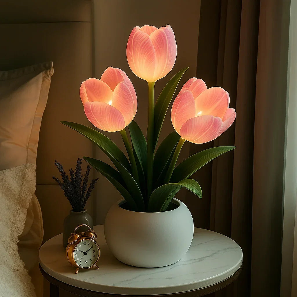 LED Decoratieve Tulpenlamp Warmwit met USB Aansluiting voor Woonkamer Sfeerverlichting Kunstbloemen Nachtlampje | Sansoti