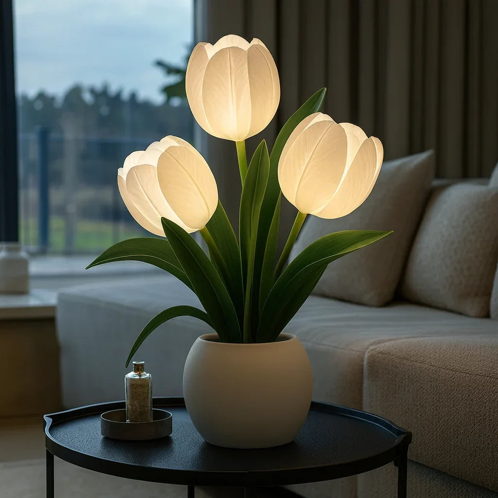 LED Decoratieve Tulpenlamp Warmwit met USB Aansluiting voor Woonkamer Sfeerverlichting Kunstbloemen Nachtlampje | Sansoti