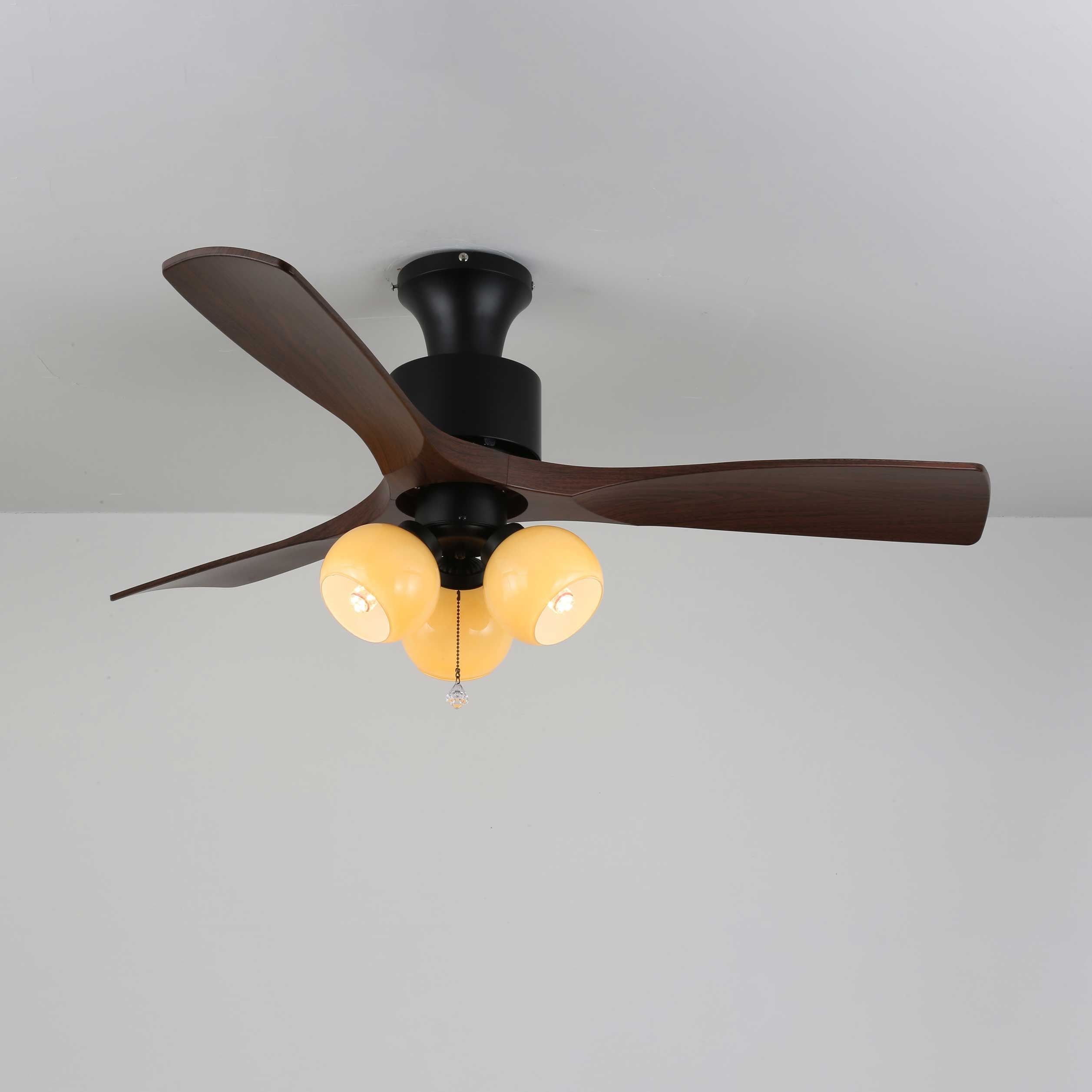 Vintage Plafondventilator met Verlichting — Glazen Lampenkap & Afstandsbediening | Sansoti