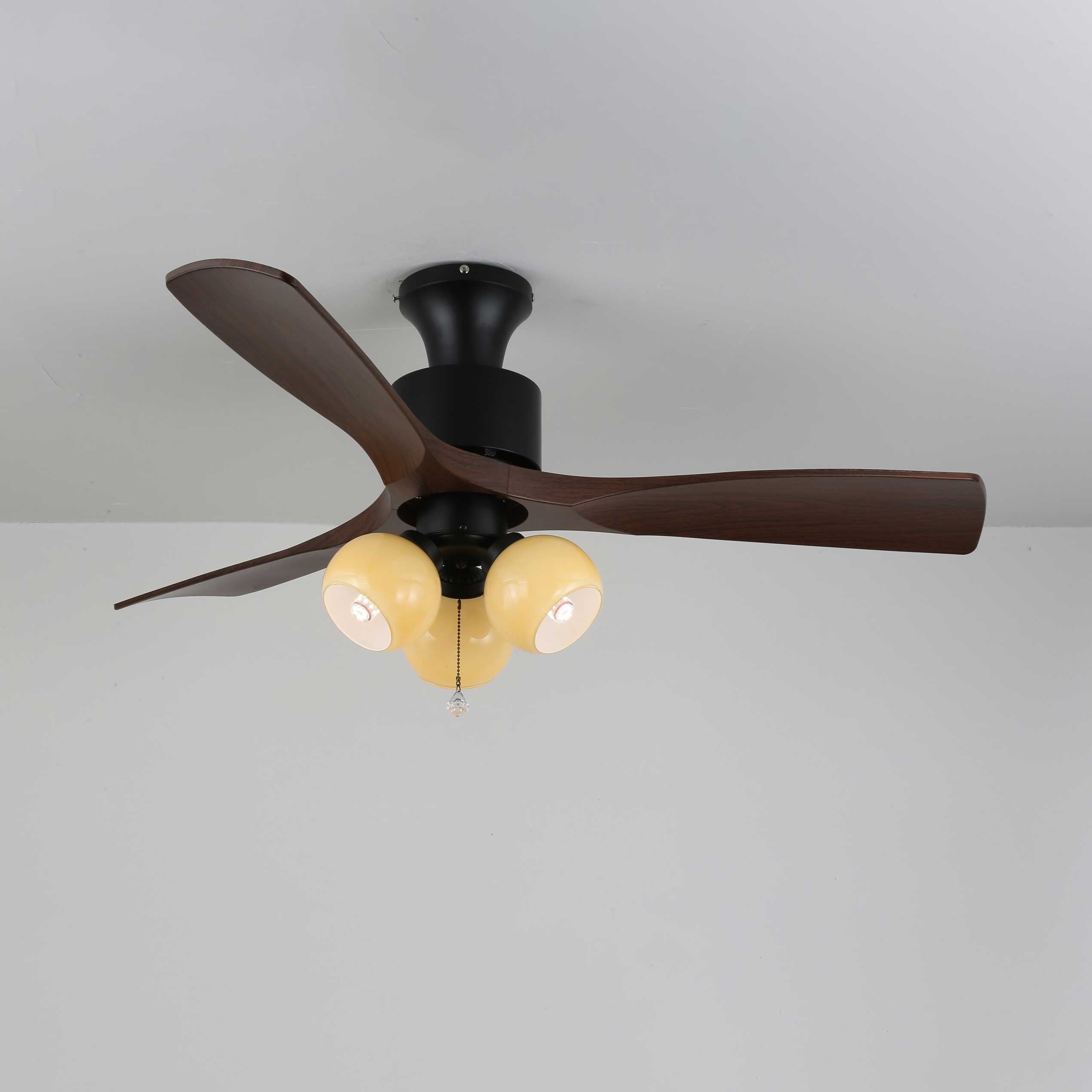 Vintage Plafondventilator met Verlichting — Glazen Lampenkap & Afstandsbediening | Sansoti