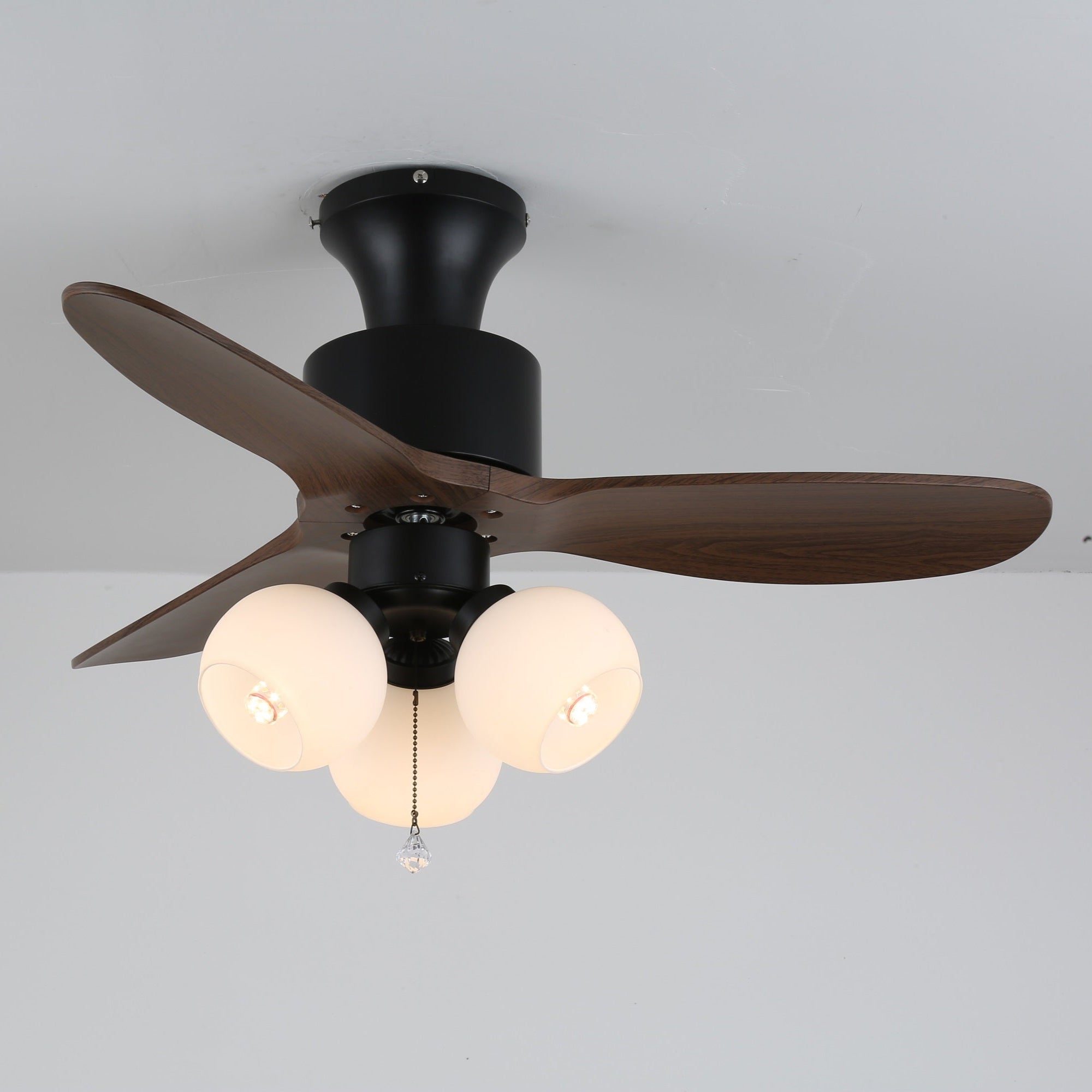 Vintage Plafondventilator met Verlichting — Glazen Lampenkap & Afstandsbediening | Sansoti
