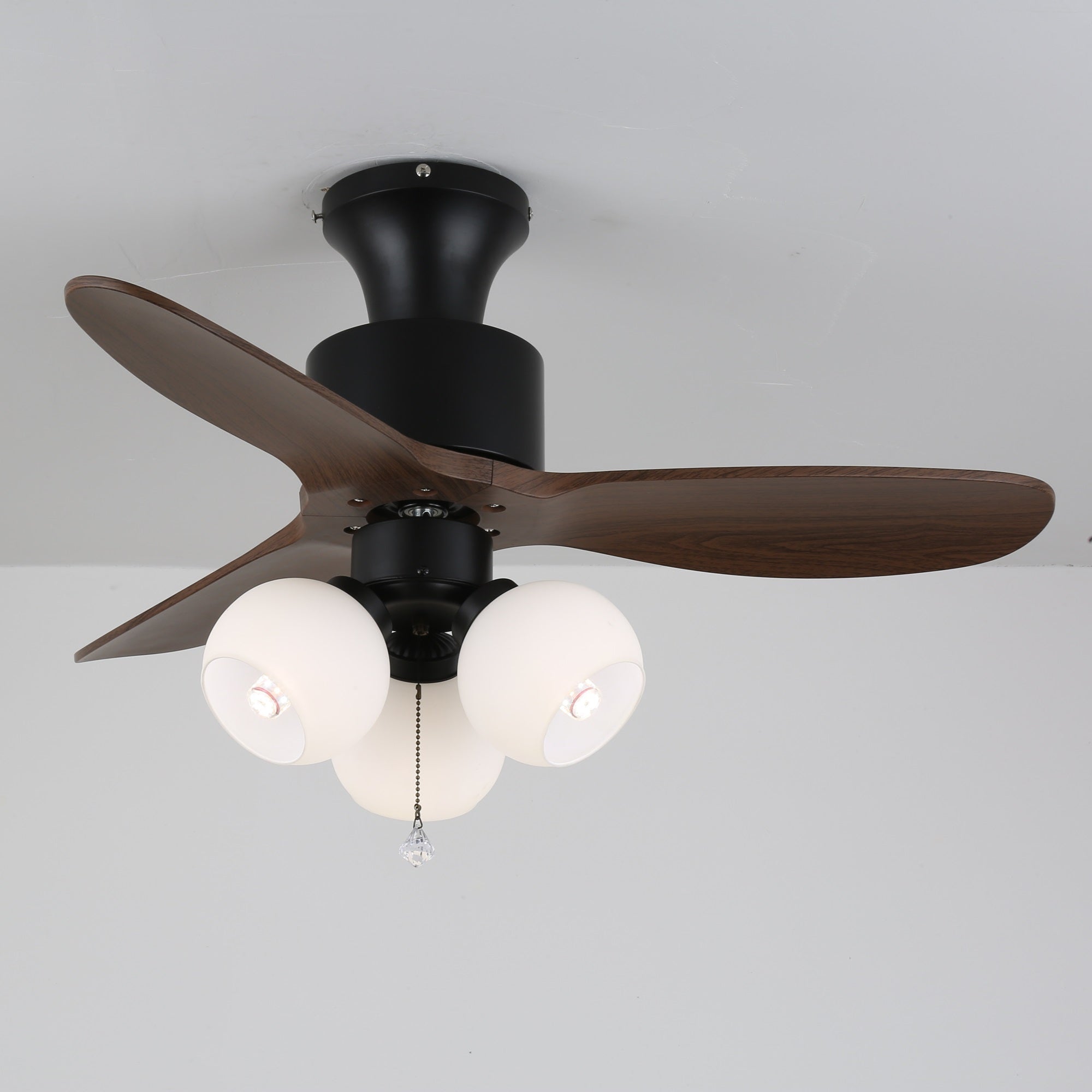 Vintage Plafondventilator met Verlichting — Glazen Lampenkap & Afstandsbediening | Sansoti
